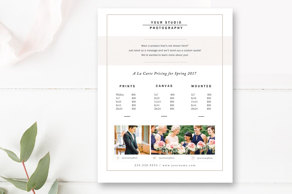 Wedding Photographer Price List Template Set