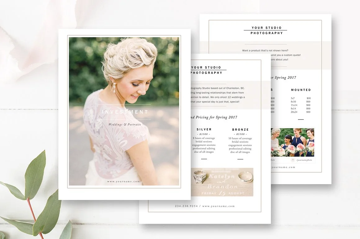 Wedding Photographer Price List Template Set