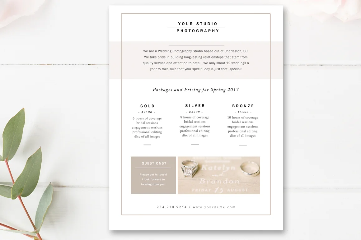 Wedding Photographer Price List Template Set