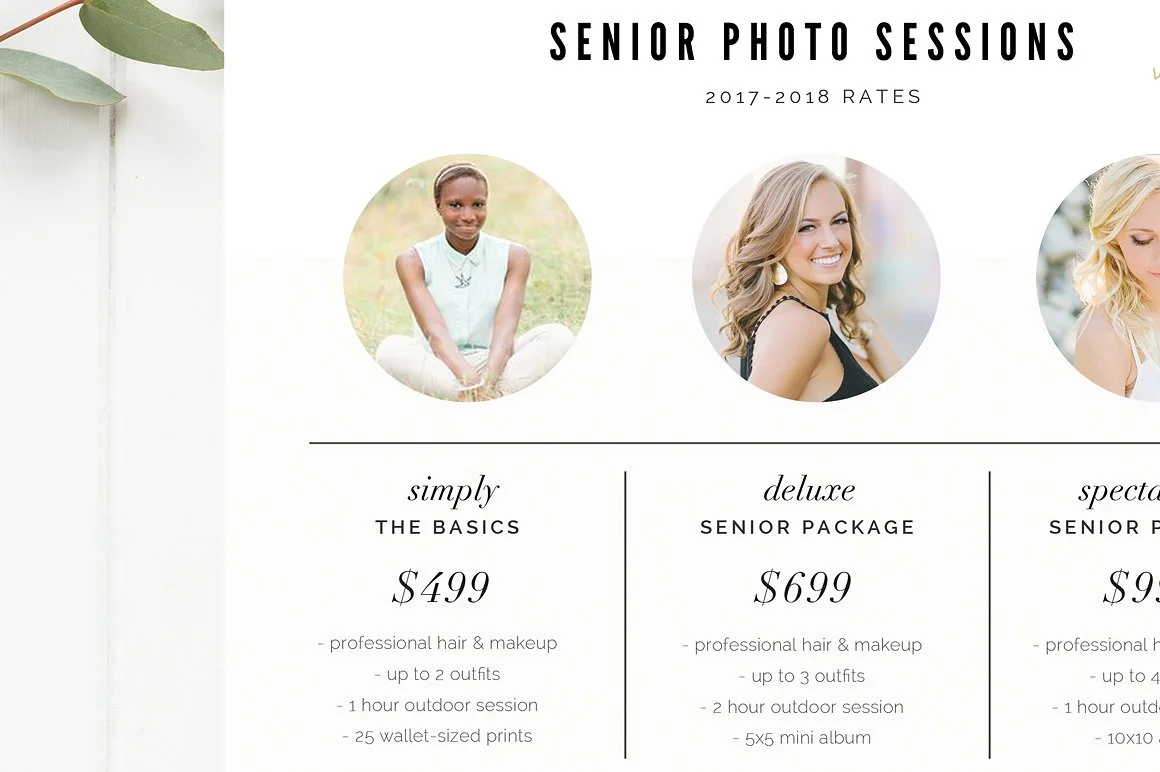 Senior Pricing Template, Photography Pricing Guide