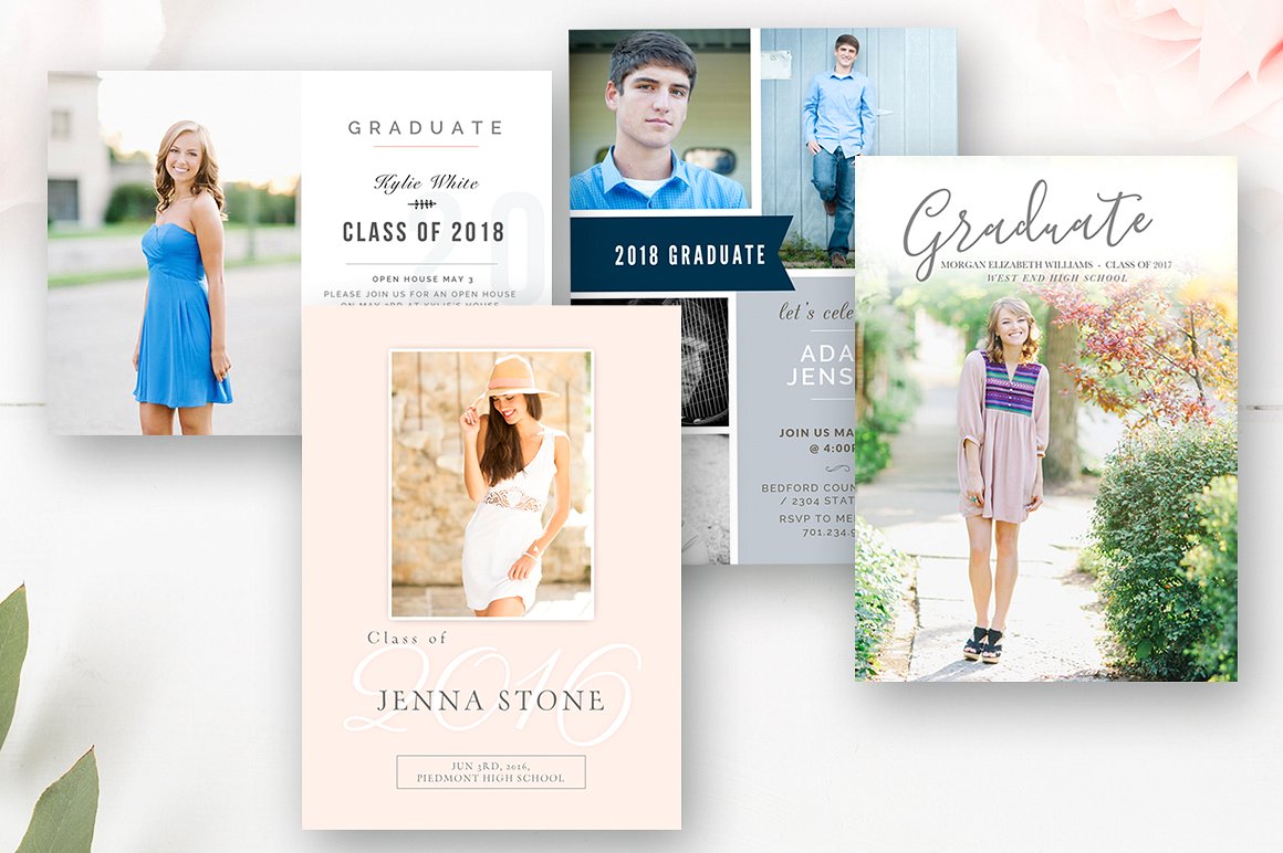 Senior Graduation Invitation Template Bundle - Photoshop Photo Cards - Set of 4