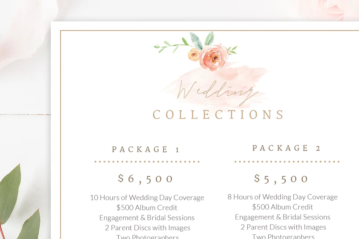 Wedding Price Sheet, Photographer Pricing Guide