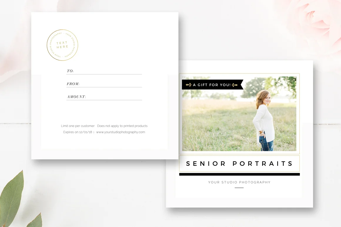 DIY Gift Card Template for Senior Photographers, Photography Templates
