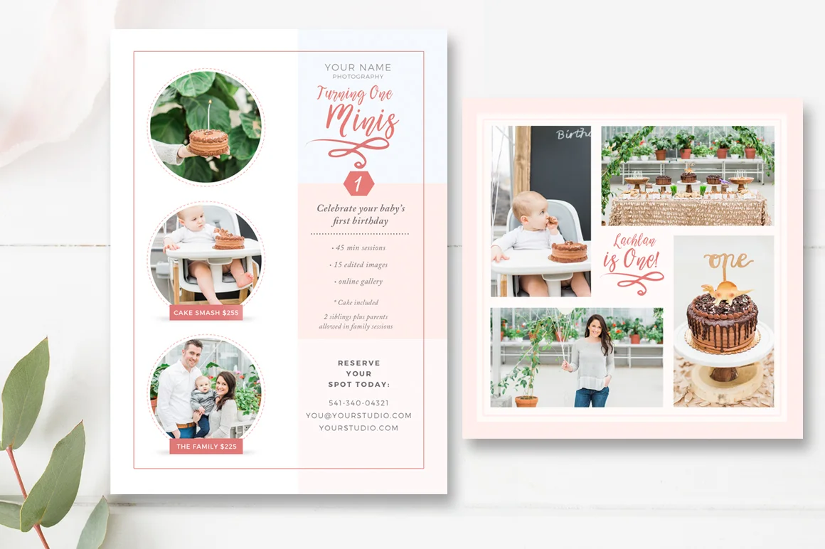 Cake Smash Mini Sessions Marketing Board (+ FREE matching 5x5 Promo), Photography Marketing, Birthday Photo Sessions