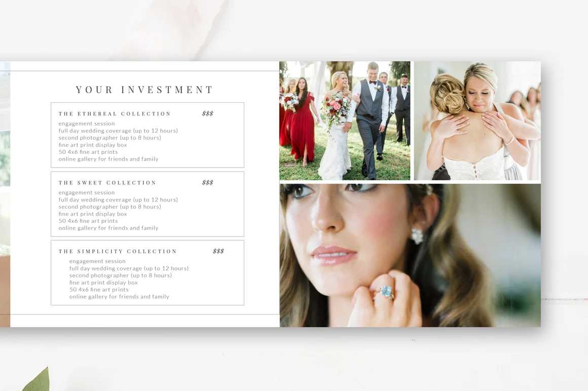Wedding Pricing Template 5x5 Accordion Trifold, Photo Trifold 5x5 Brochure