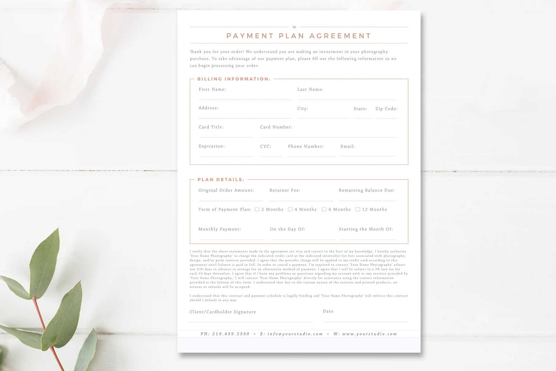 Professional Payment Plan Agreement Template for Photoshop