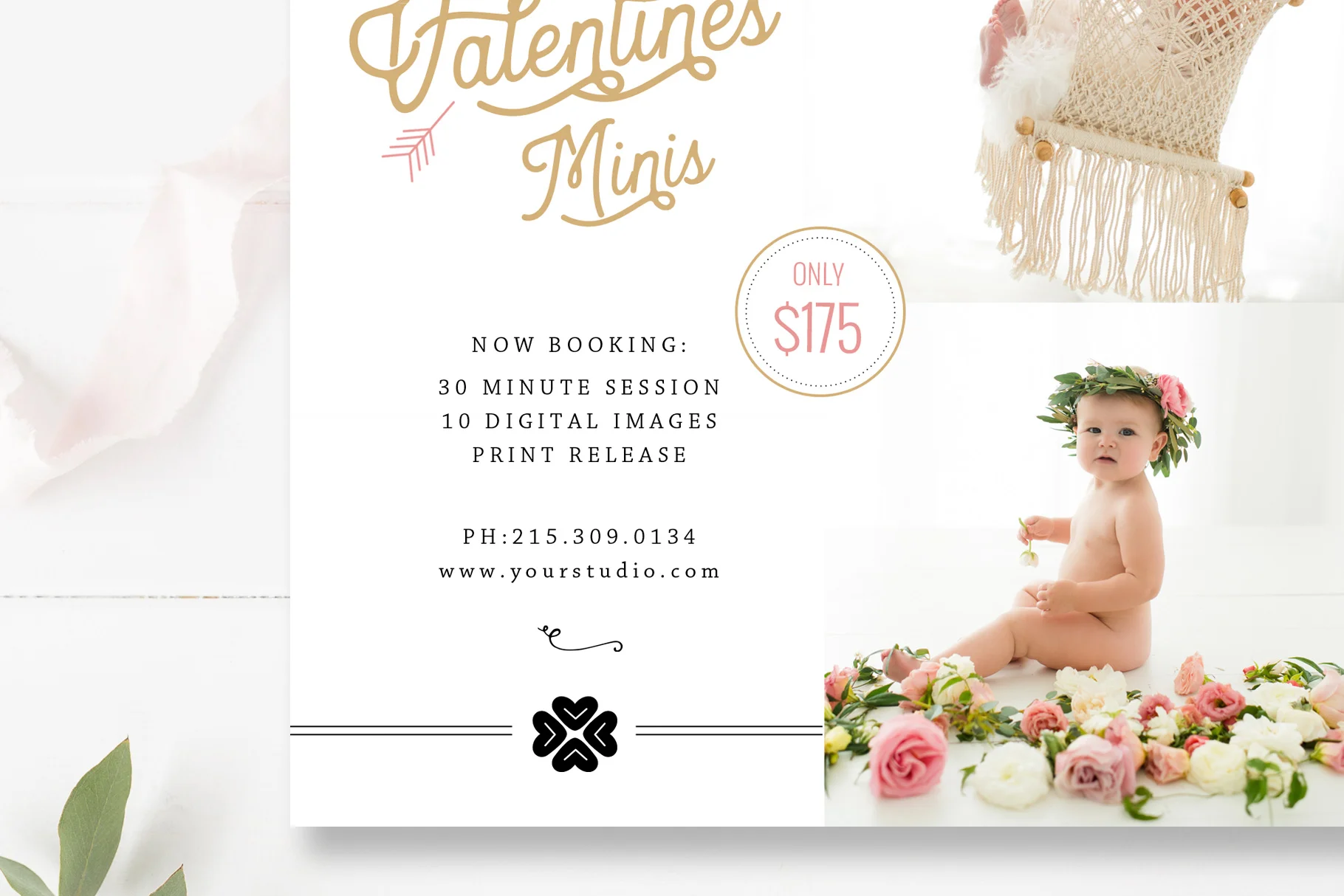 Valentine's Mini Session Template + FREE matching Facebook Cover Template