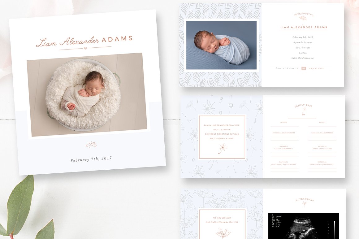 10x10 Baby Album Photoshop Template, Newborn Photo Album for Pro Photographers