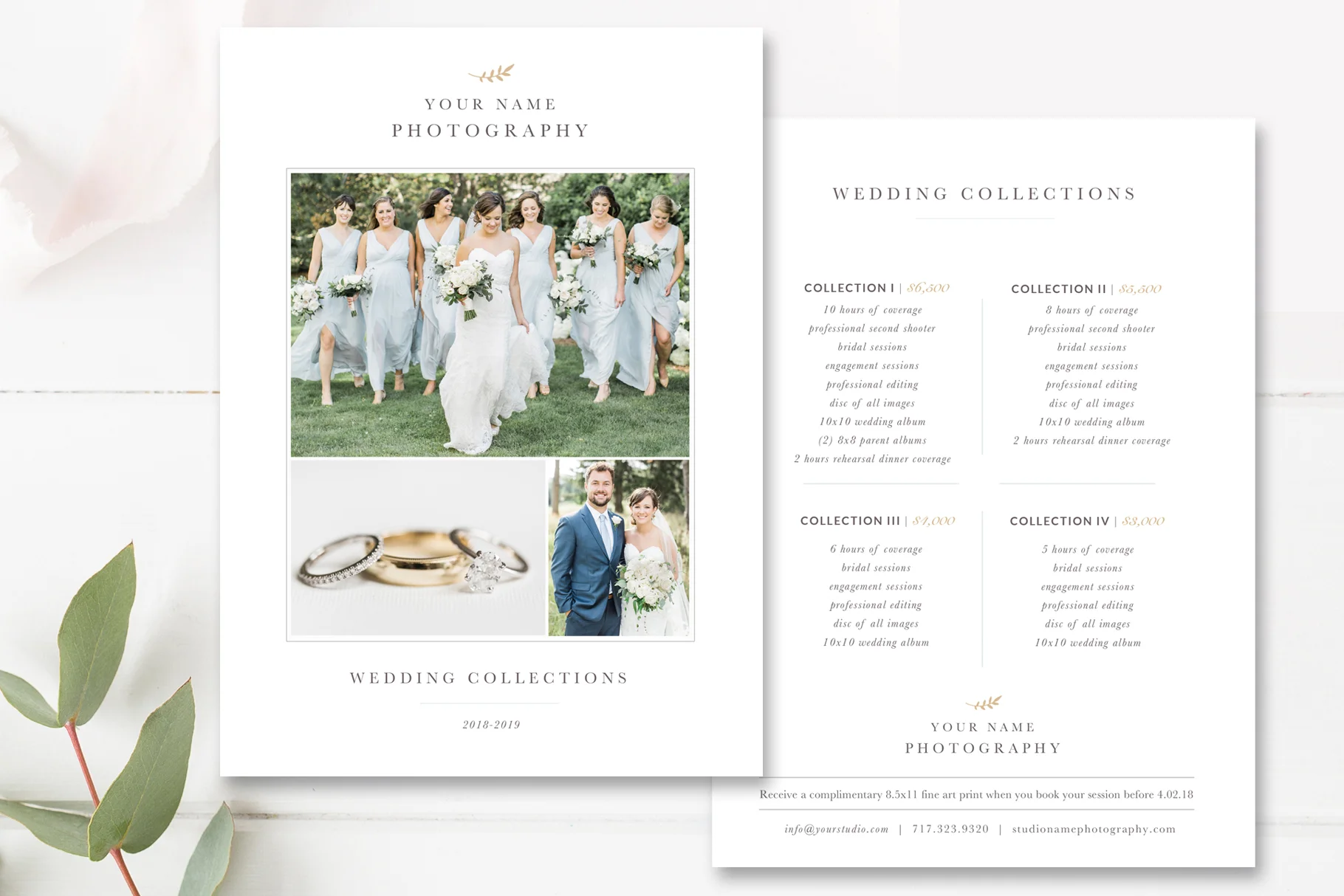 7x5" Professional Wedding Photographer Price List, Photoshop Template
