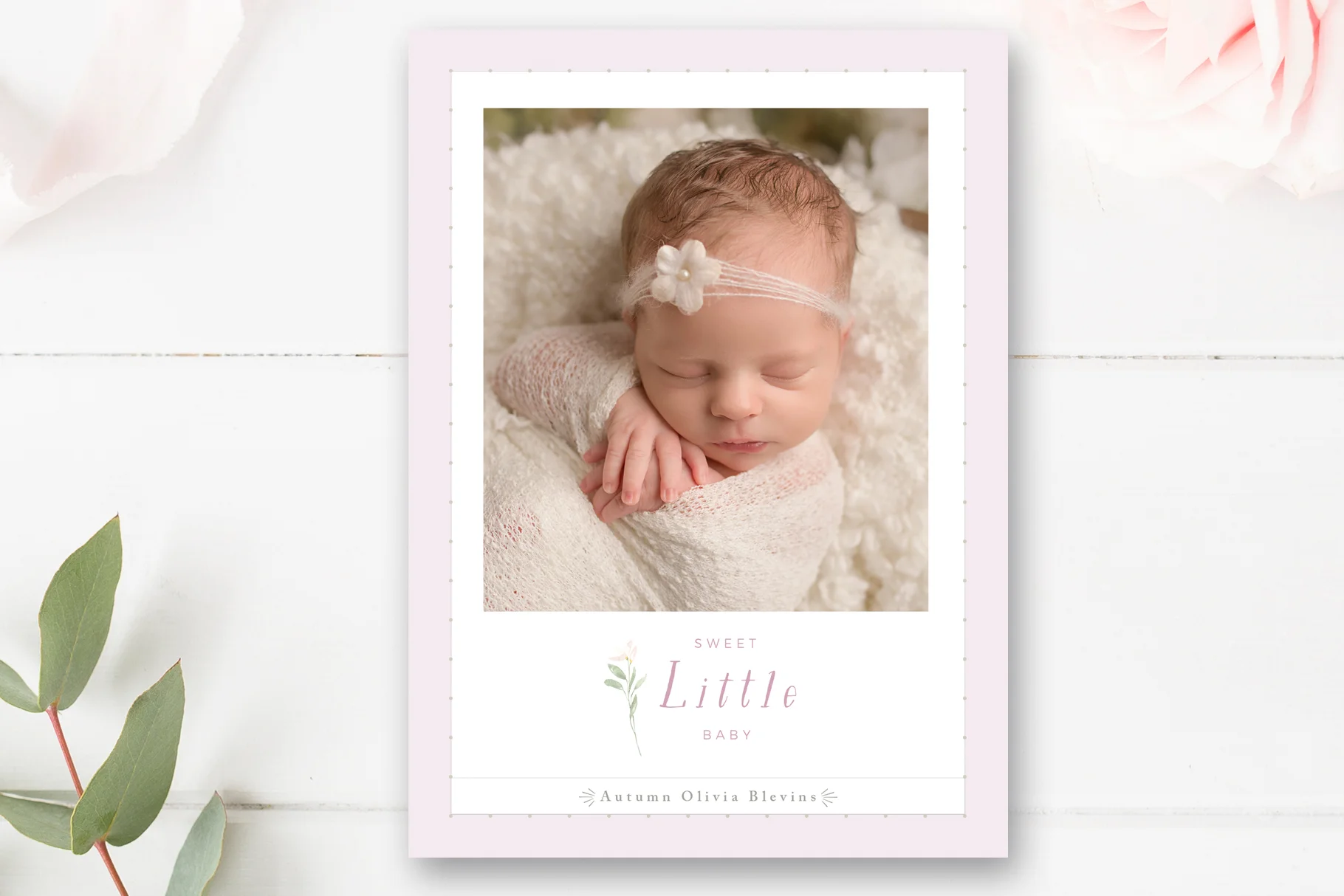 Girls Birth Announcement Photo Card Template | Photoshop Template for Photographers