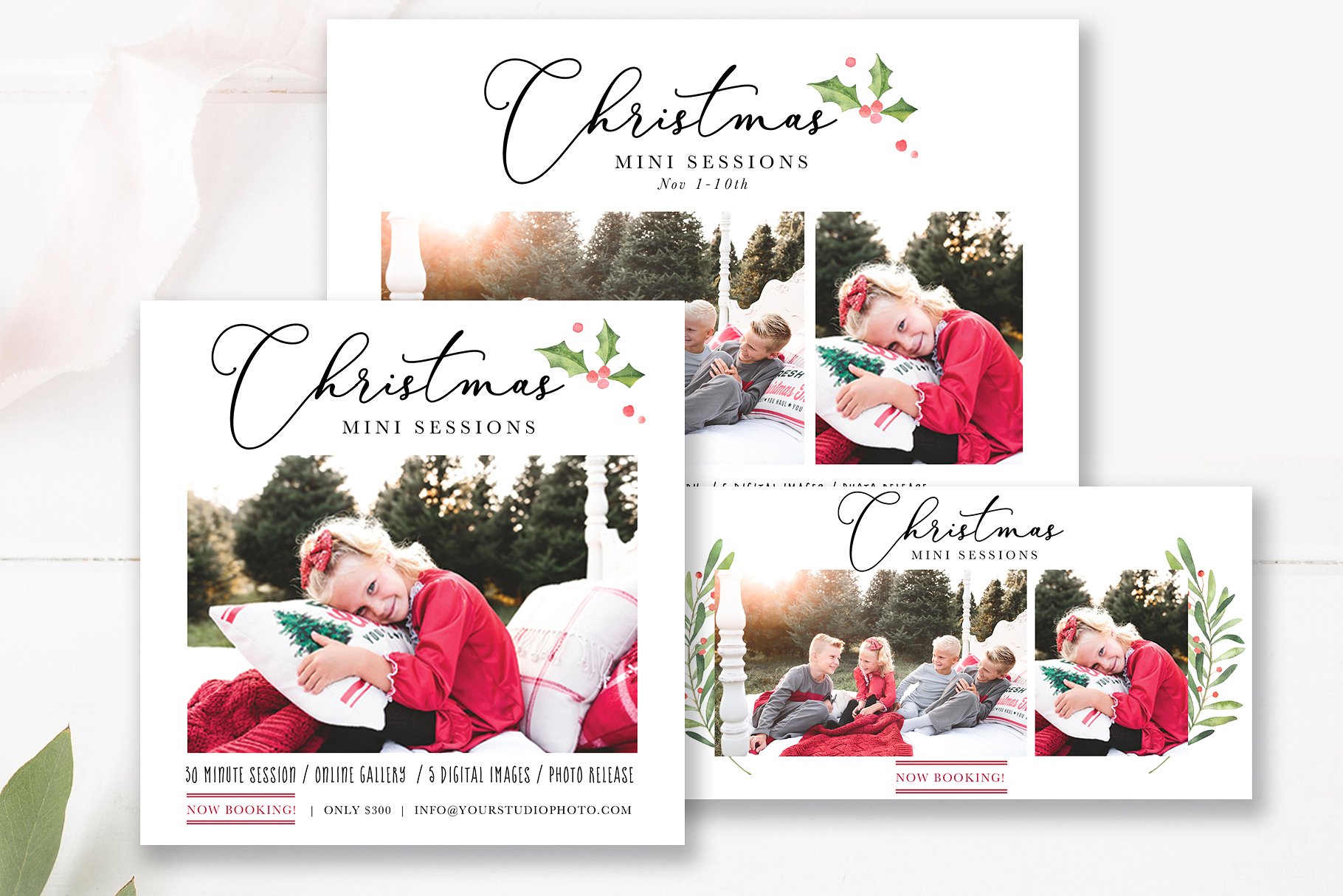 Christmas Photography Template Marketing Photoshop PSD Christmas Mini Sessions Template Flyer Postcard Newsletter MT050