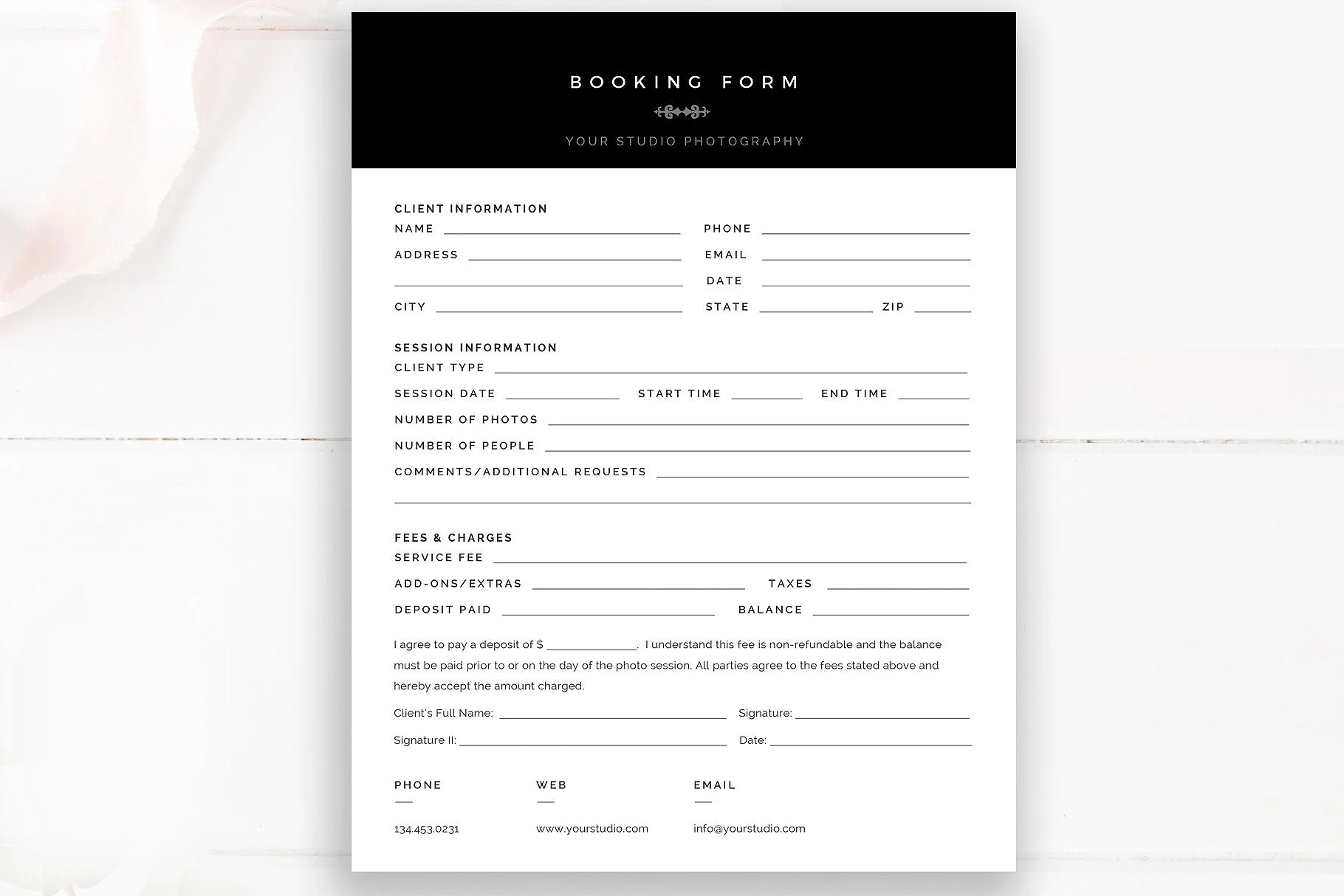 Photography Business Form Template Set, Photoshop Templates for Photographers