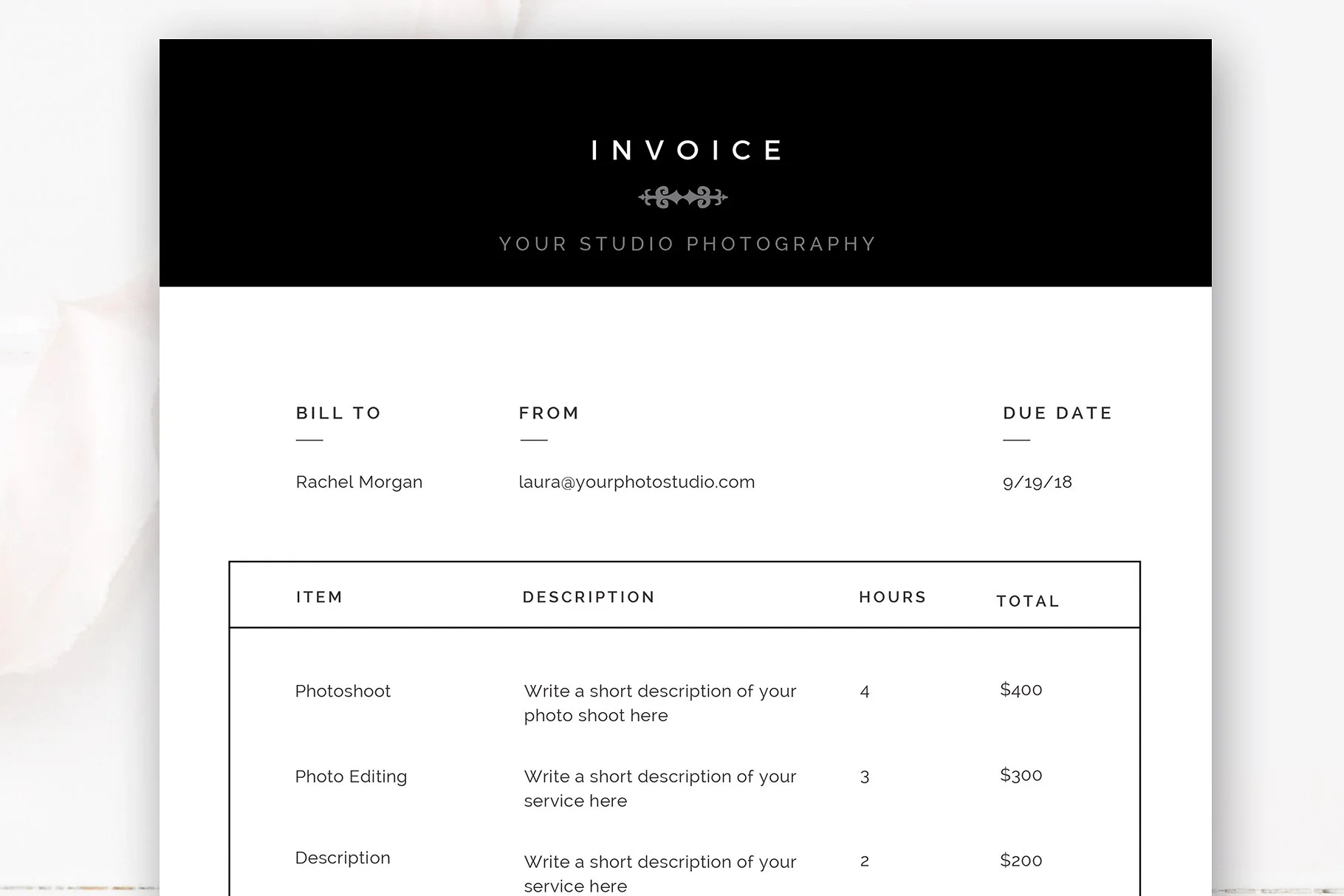 Photography Invoice Template, Photoshop Templates for Photographers