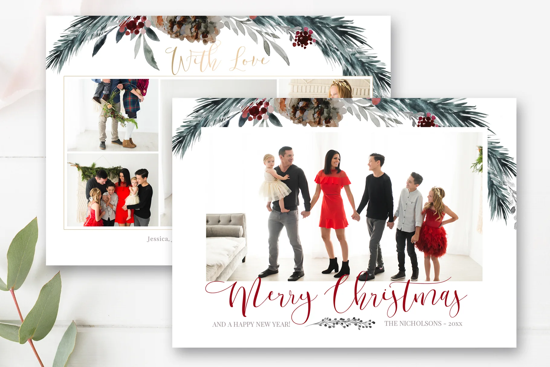 Holiday Christmas Card Template for Photographers, 5x7 Photo Card