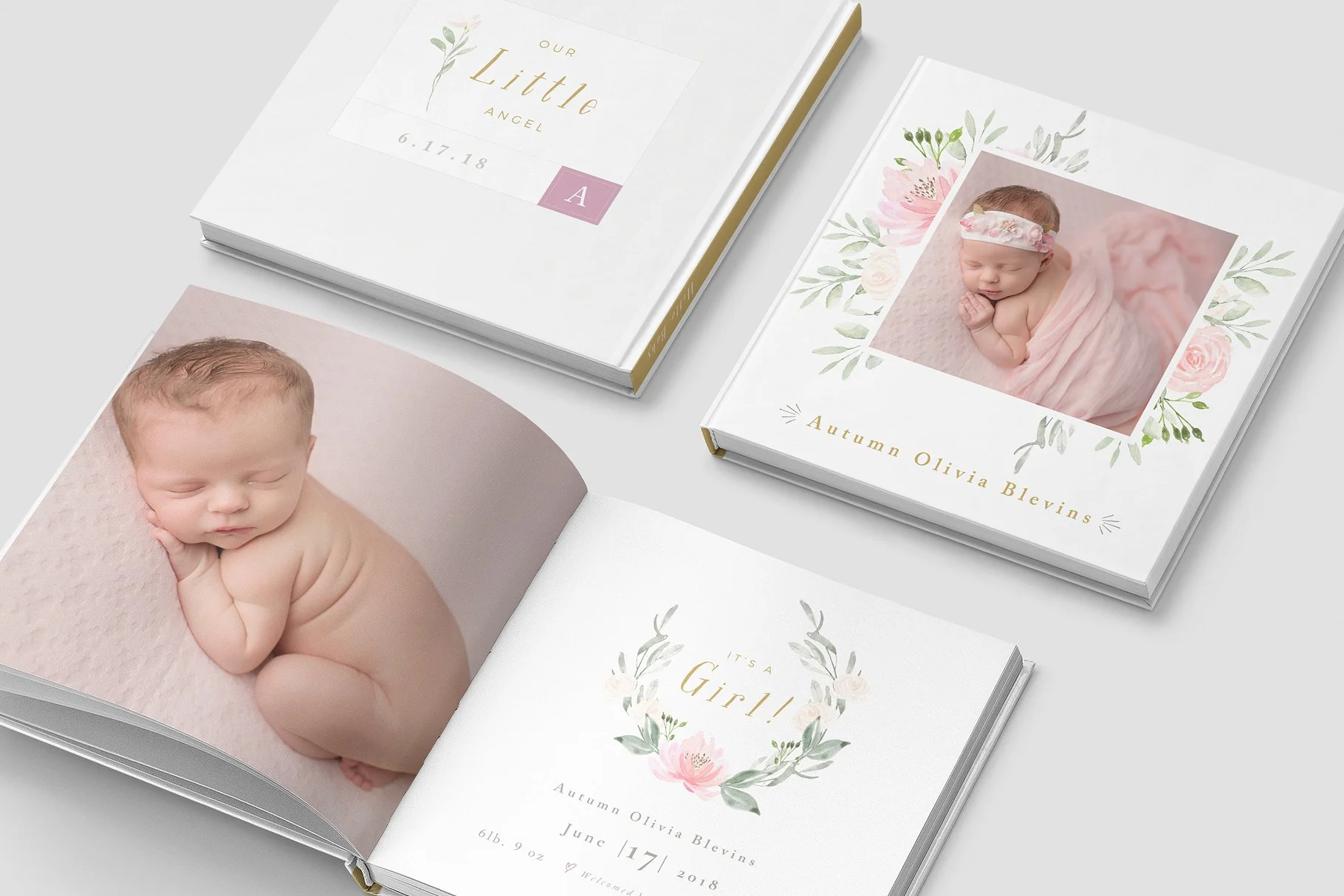 Baby Girl Photo Album Template, Photoshop Templates for Photographers