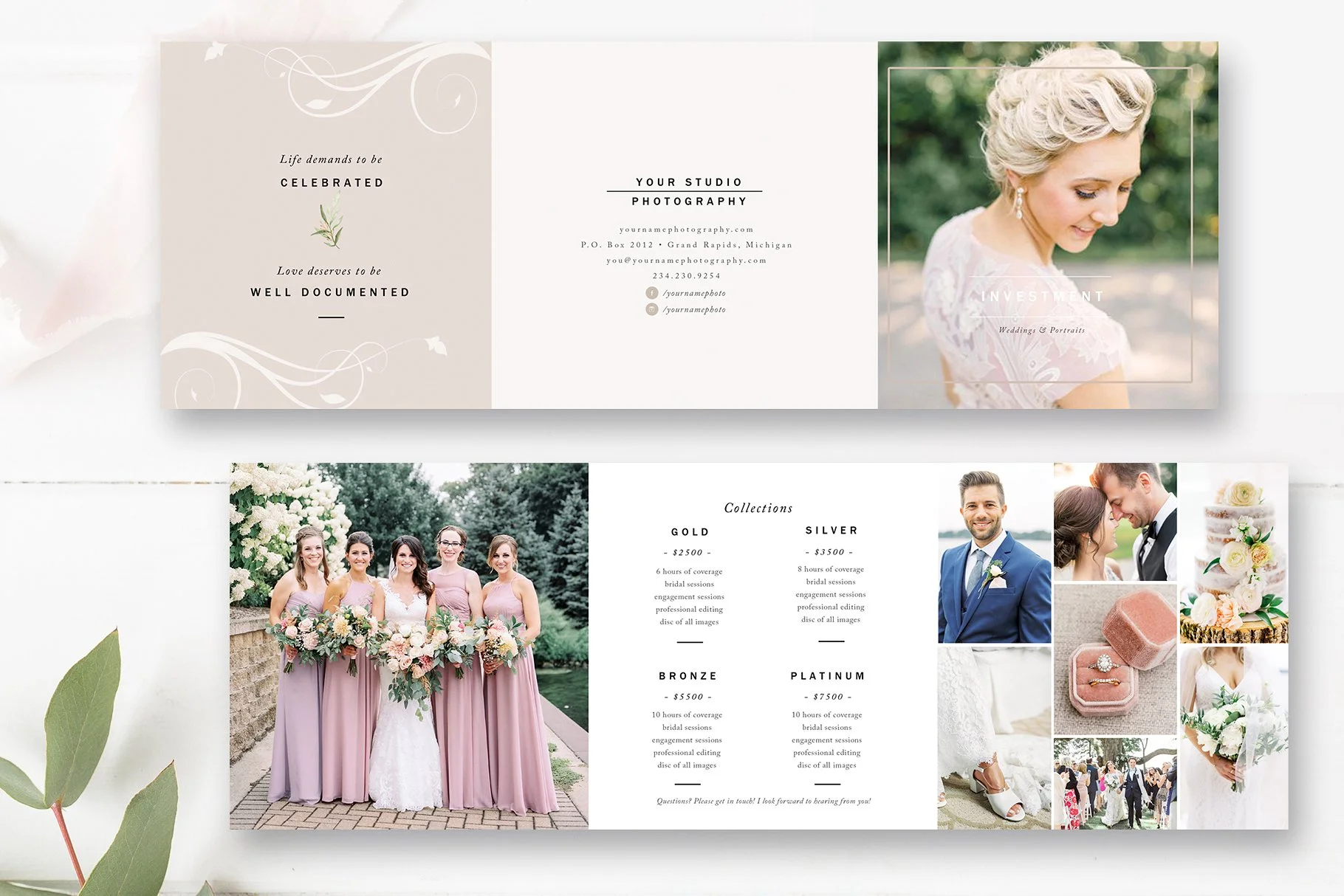 5x5 Photography Accordion Brochure, Photography Branding Templates
