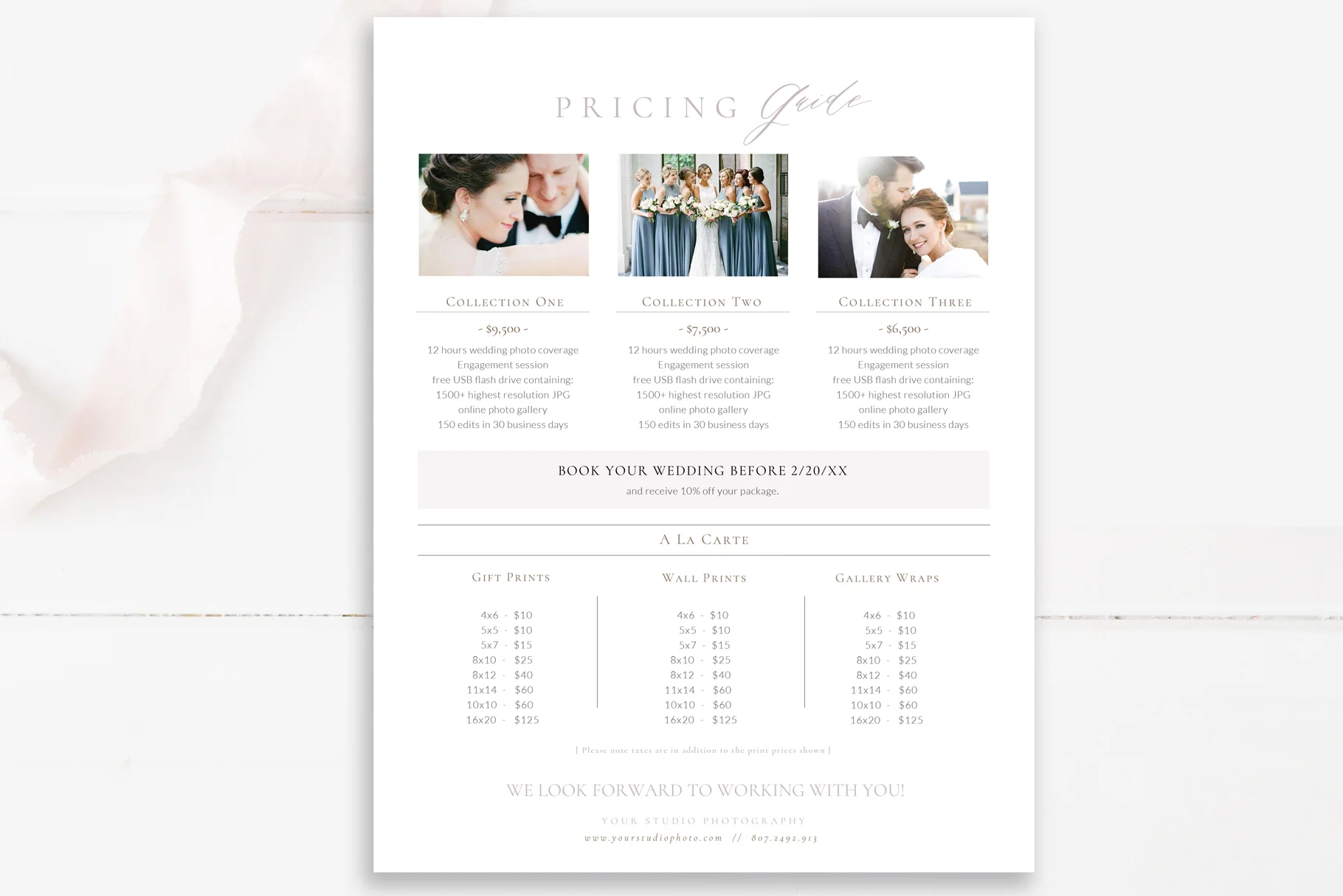 Wedding Photographer Marketing Set, Pricing Guide Templates, Photoshop Templates