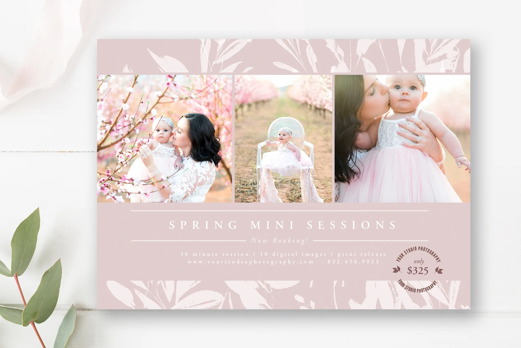 Floral Spring Mini Session Template, Photoshop Templates for Photographers