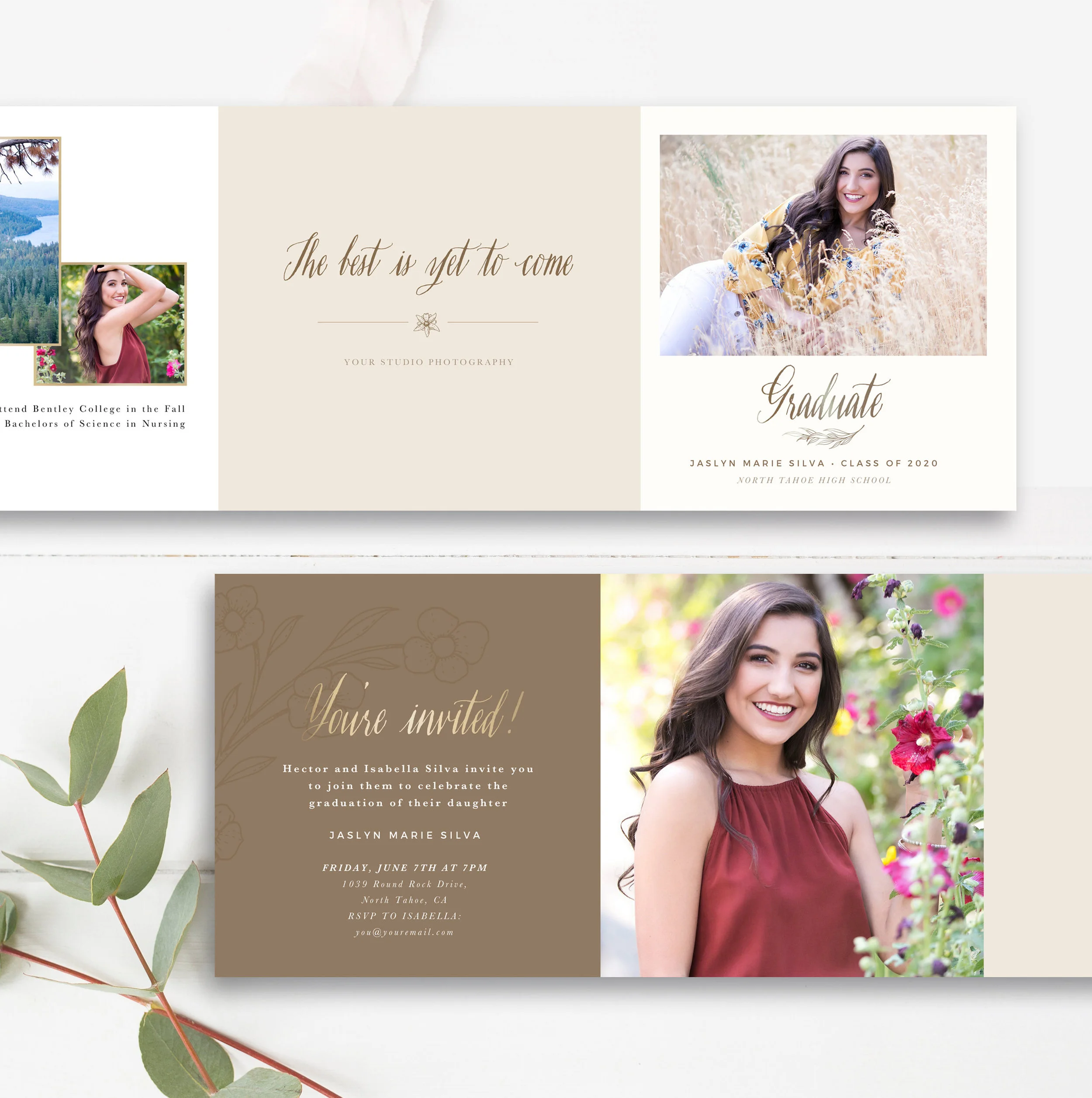 5x5 Trifold Graduation Announcement Card, Senior Photographer Templates