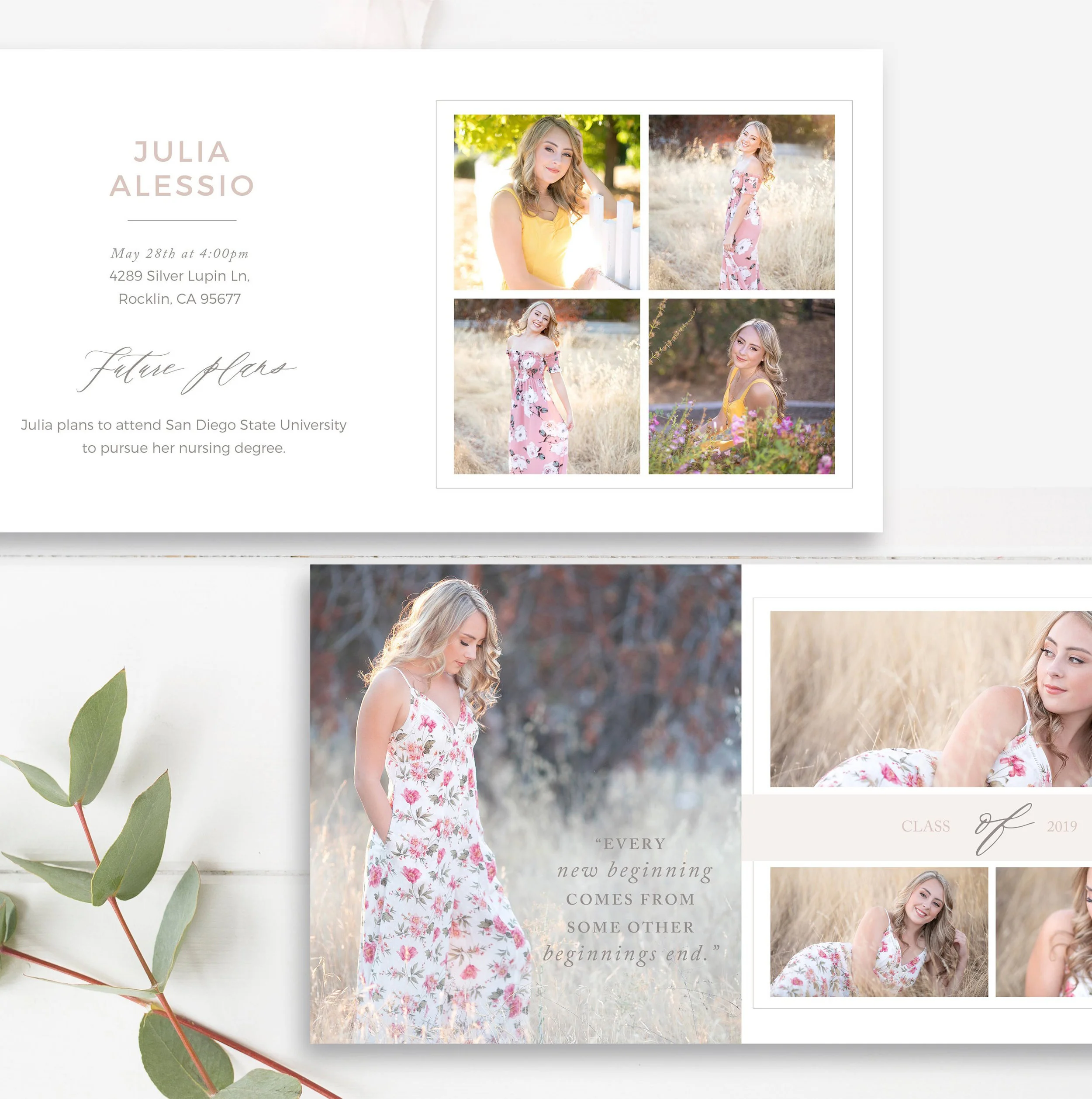5x5 Folded Graduation Announcement Card Template, Senior Photographer Templates