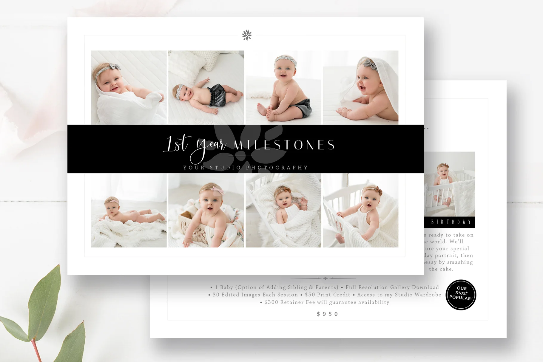 Baby's First Year Mini Sessions Marketing Board, Photoshop Templates for Photographers