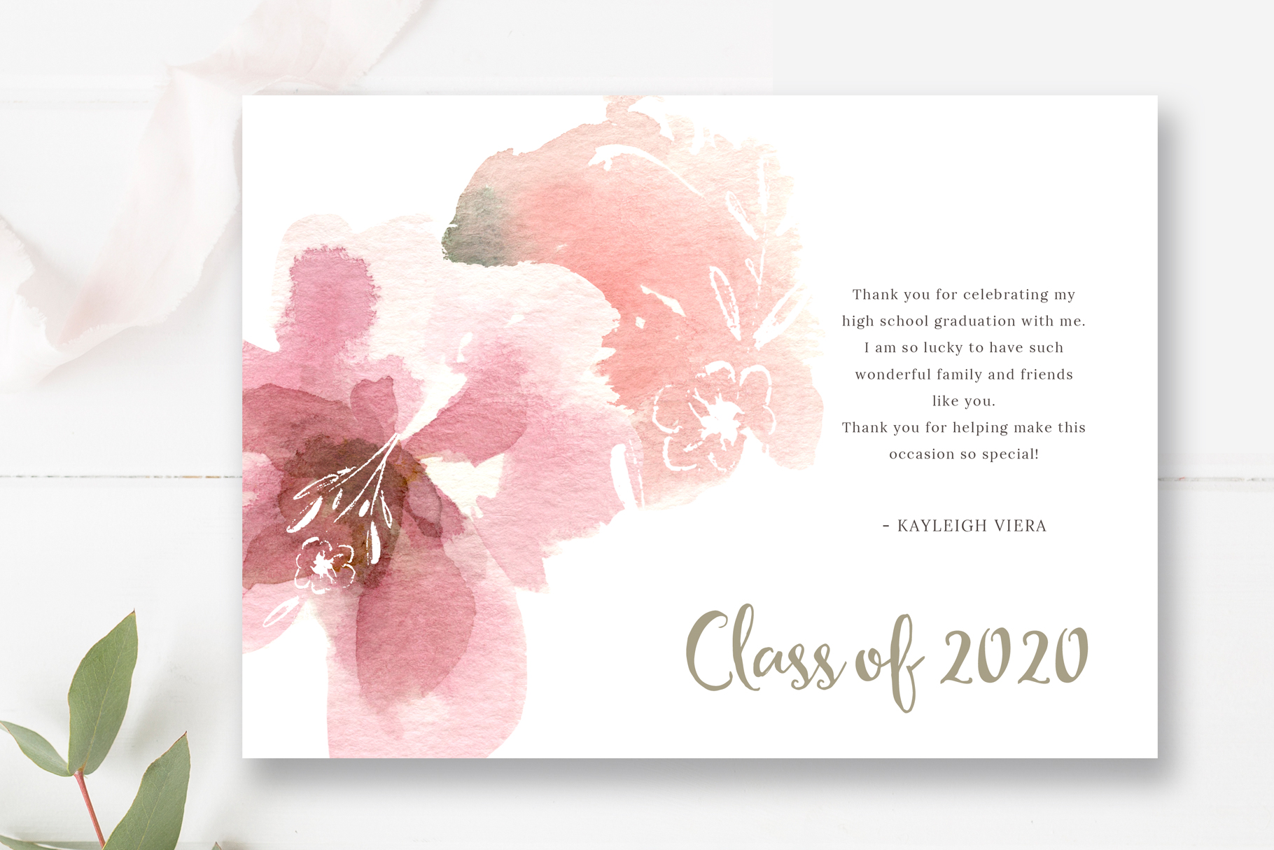 Floral Watercolor Graduation Thank You Card Template, Photoshop Template —  Photographer Templates