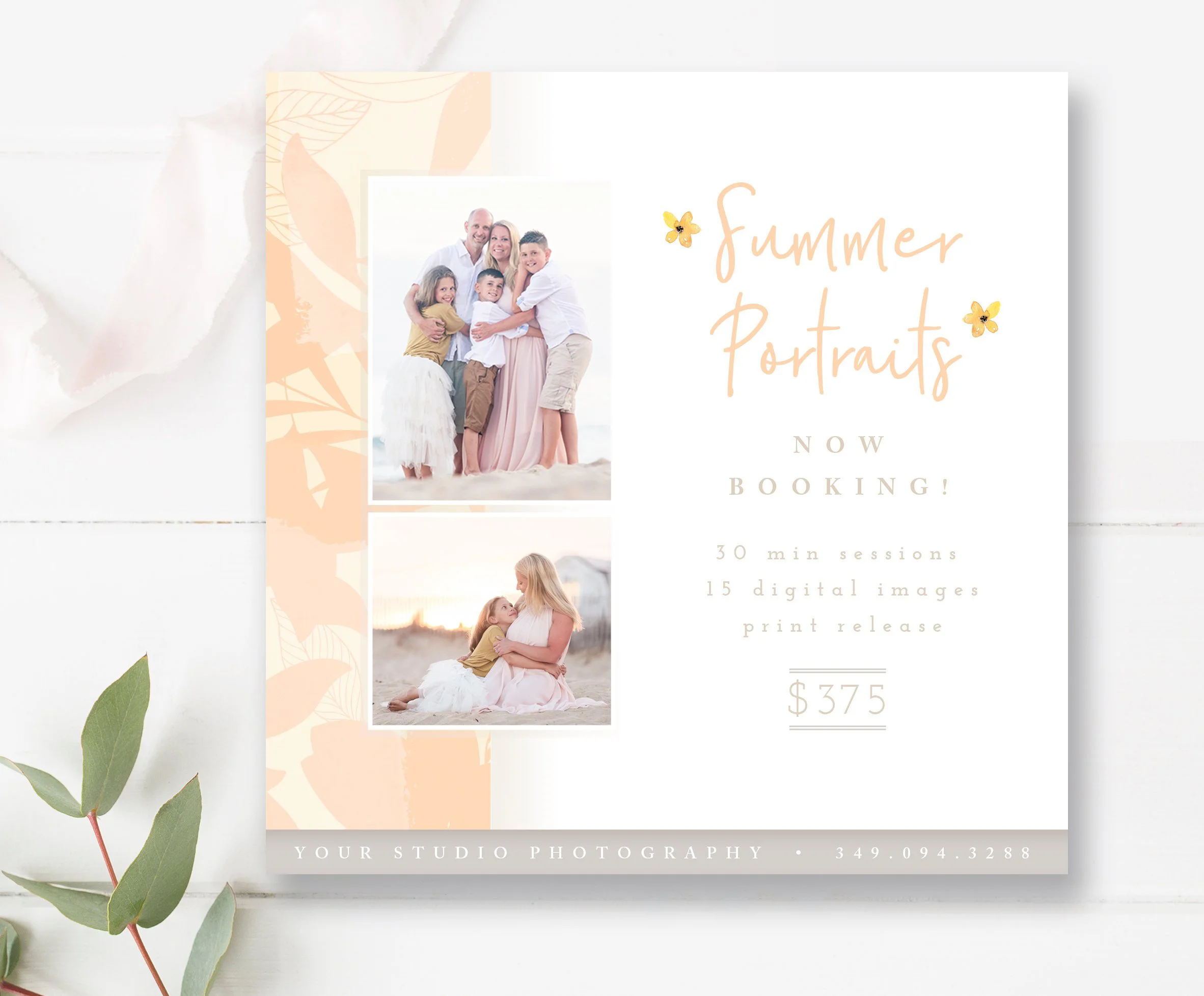 5x5 Summer Mini Session Template, Square Photography Template, Photoshop Template