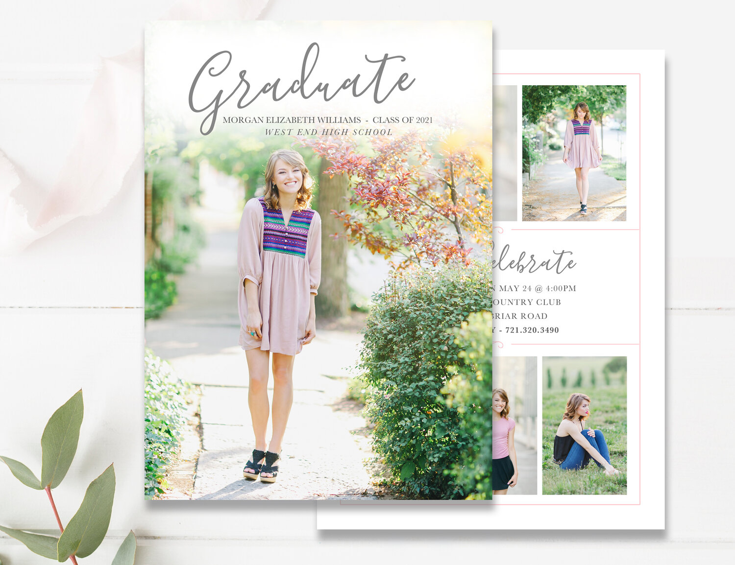 Wayfarer Card B 5x7 Senior Photoshop Card Template Graduation Announcement Card Template