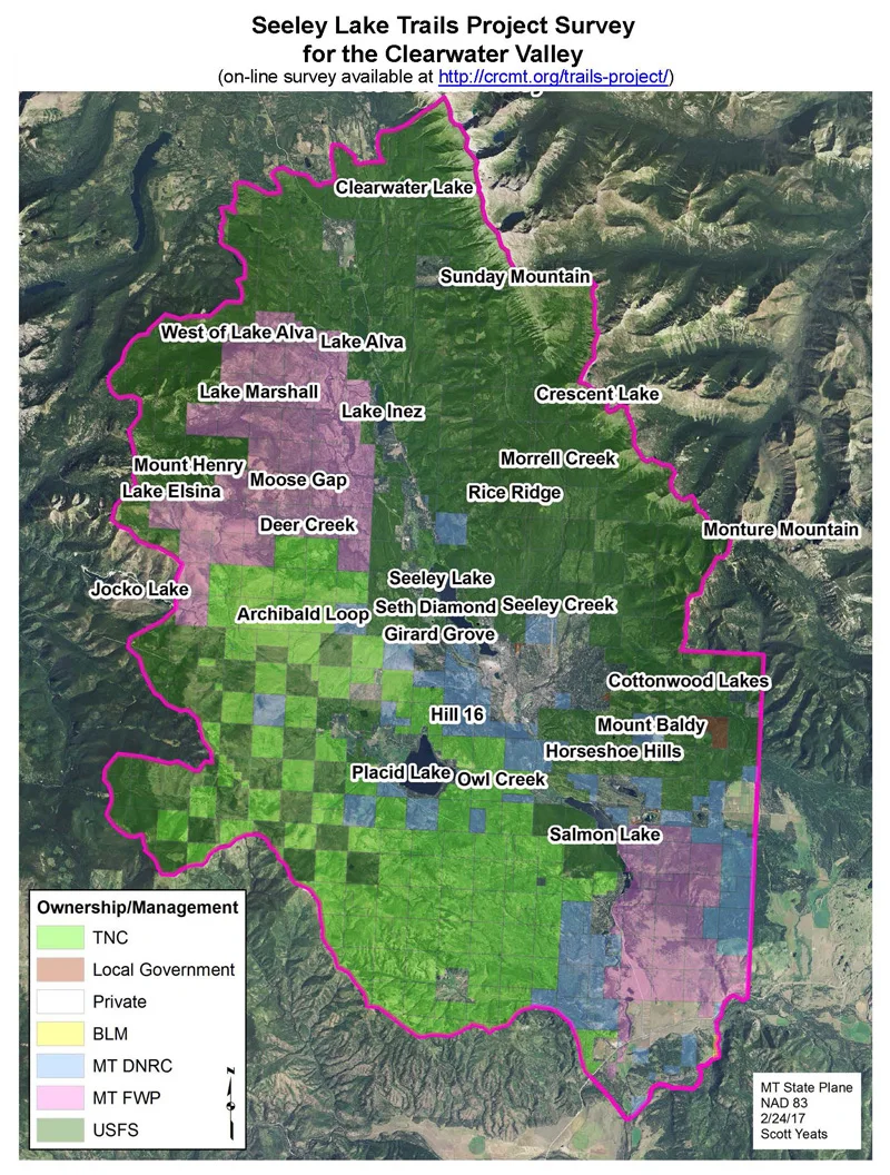 Seeley Lake Trails Project Area Map (1.25 MB, dimensions 8.5x11)
