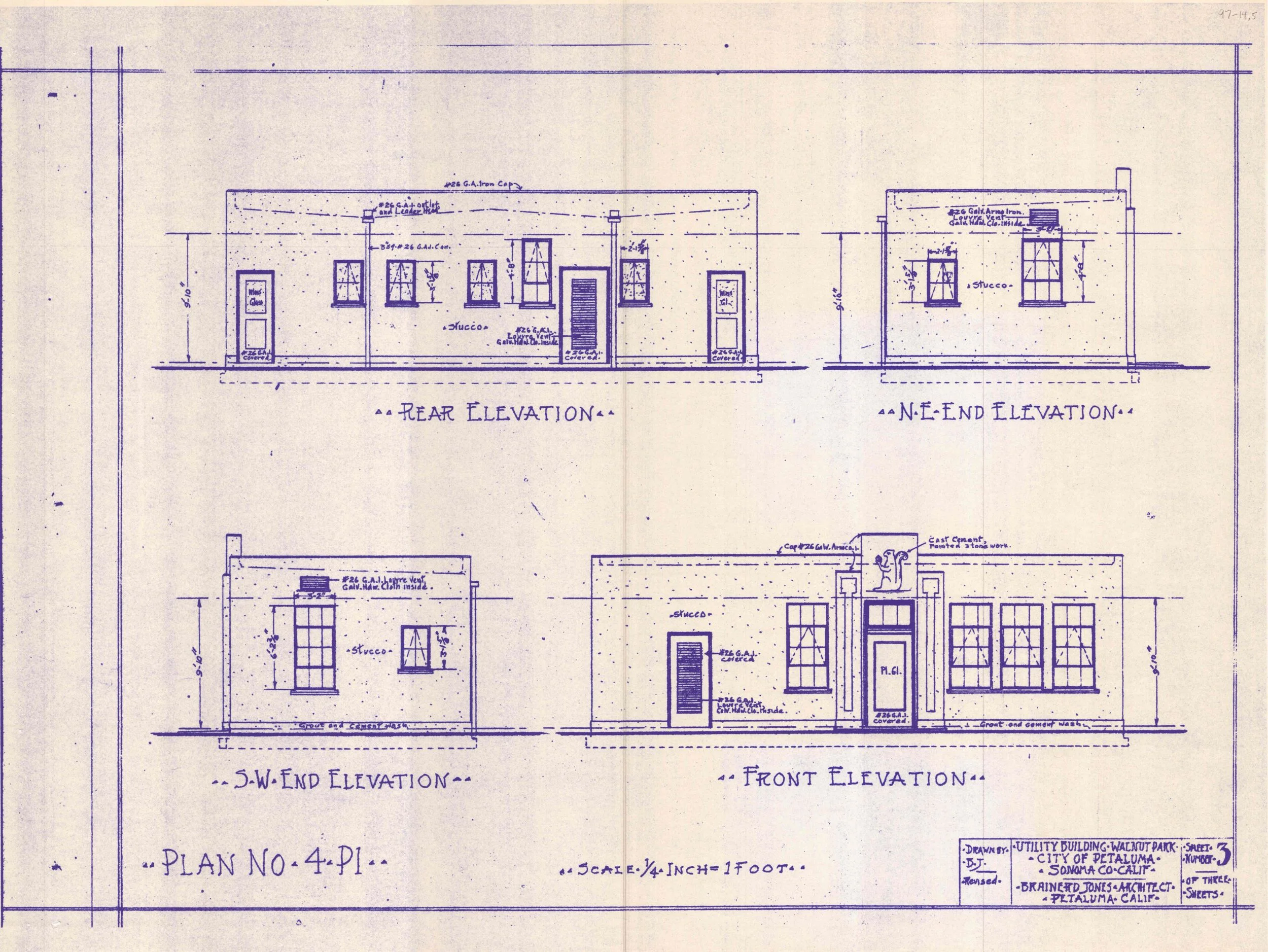 Brainerd Jones Plan Elevations. Courtesy of the Sonoma County Library