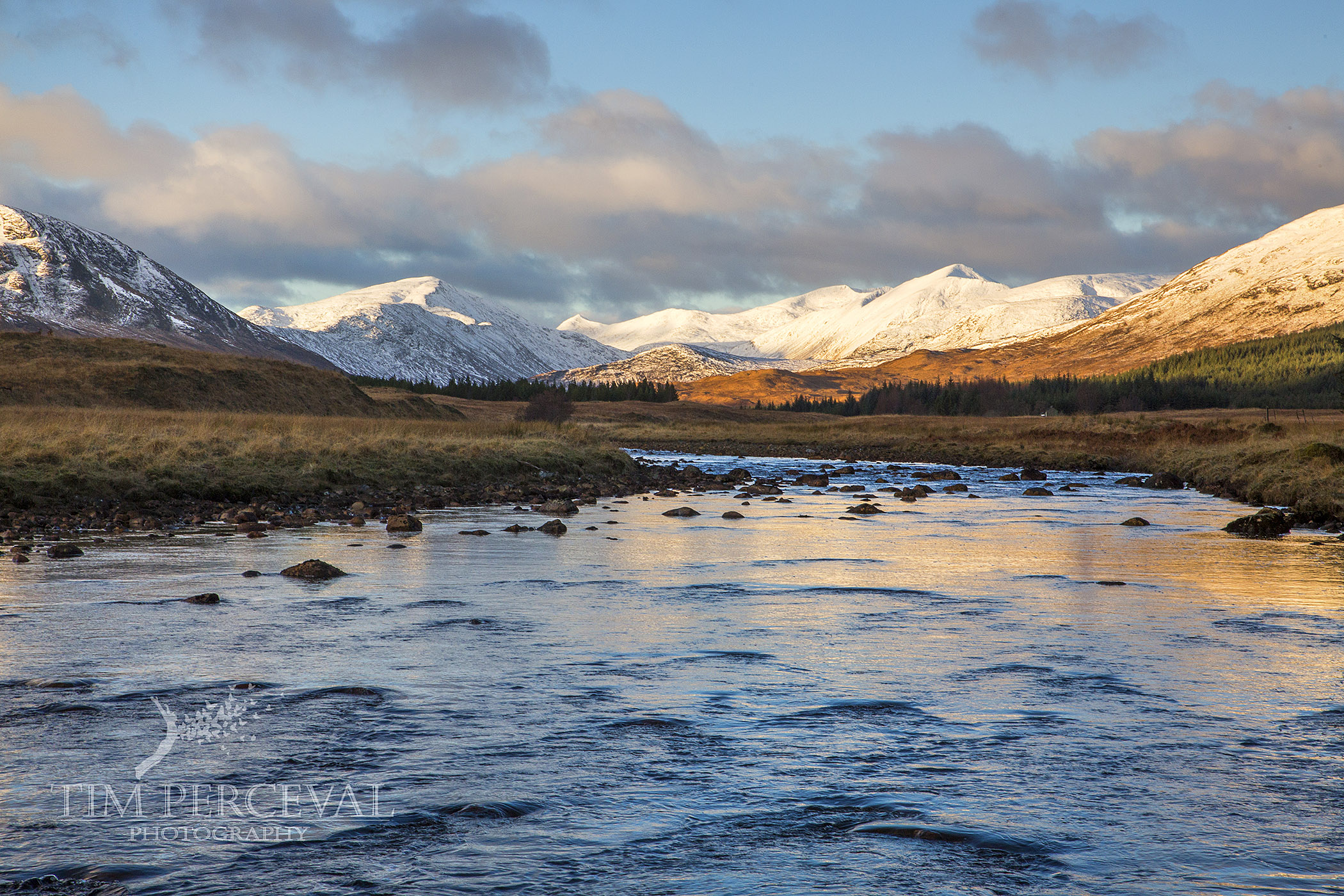  Reflections on Abhain Shira overlooking the mountain range of Stob Ghabhar at Dawn 