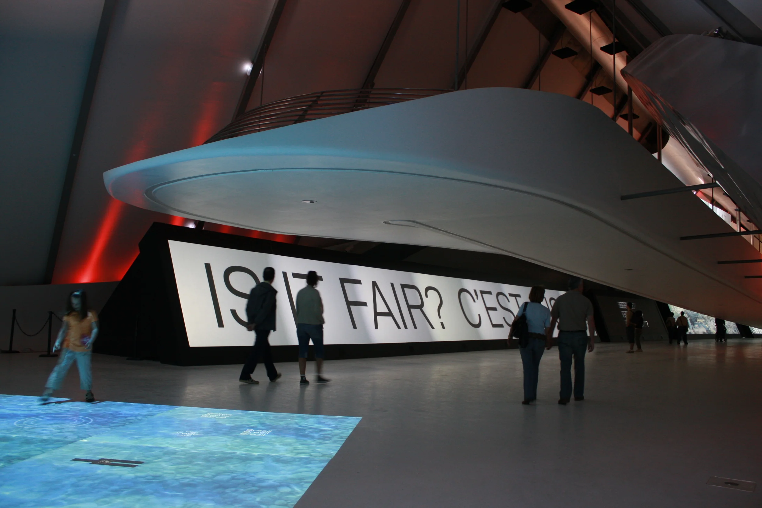  Inside Zaha Hadid's building, a large media surface explained the world's current water crisis. 