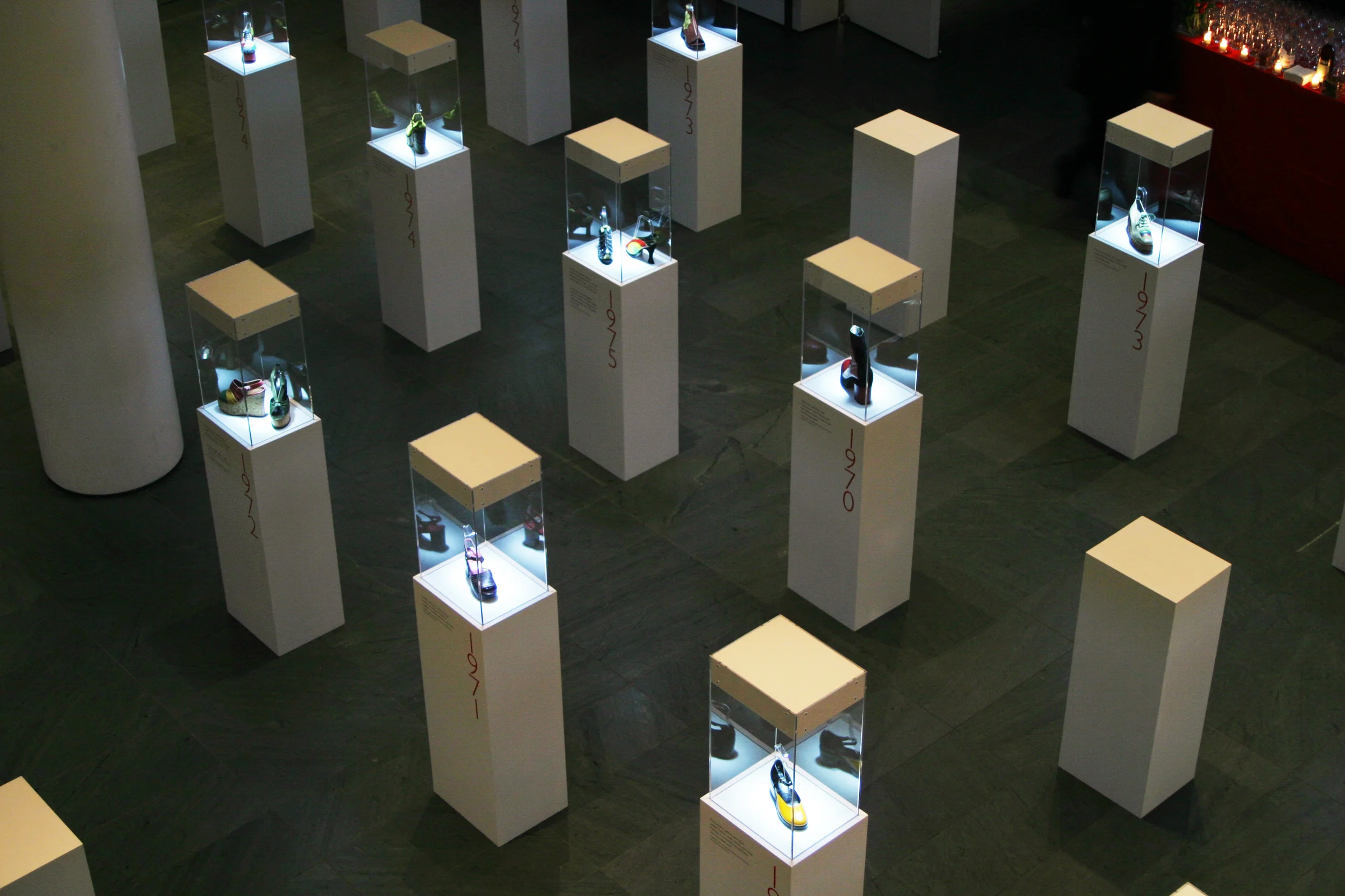  Installation of single cases in a perfect grid at MoMA's Educational Center. 