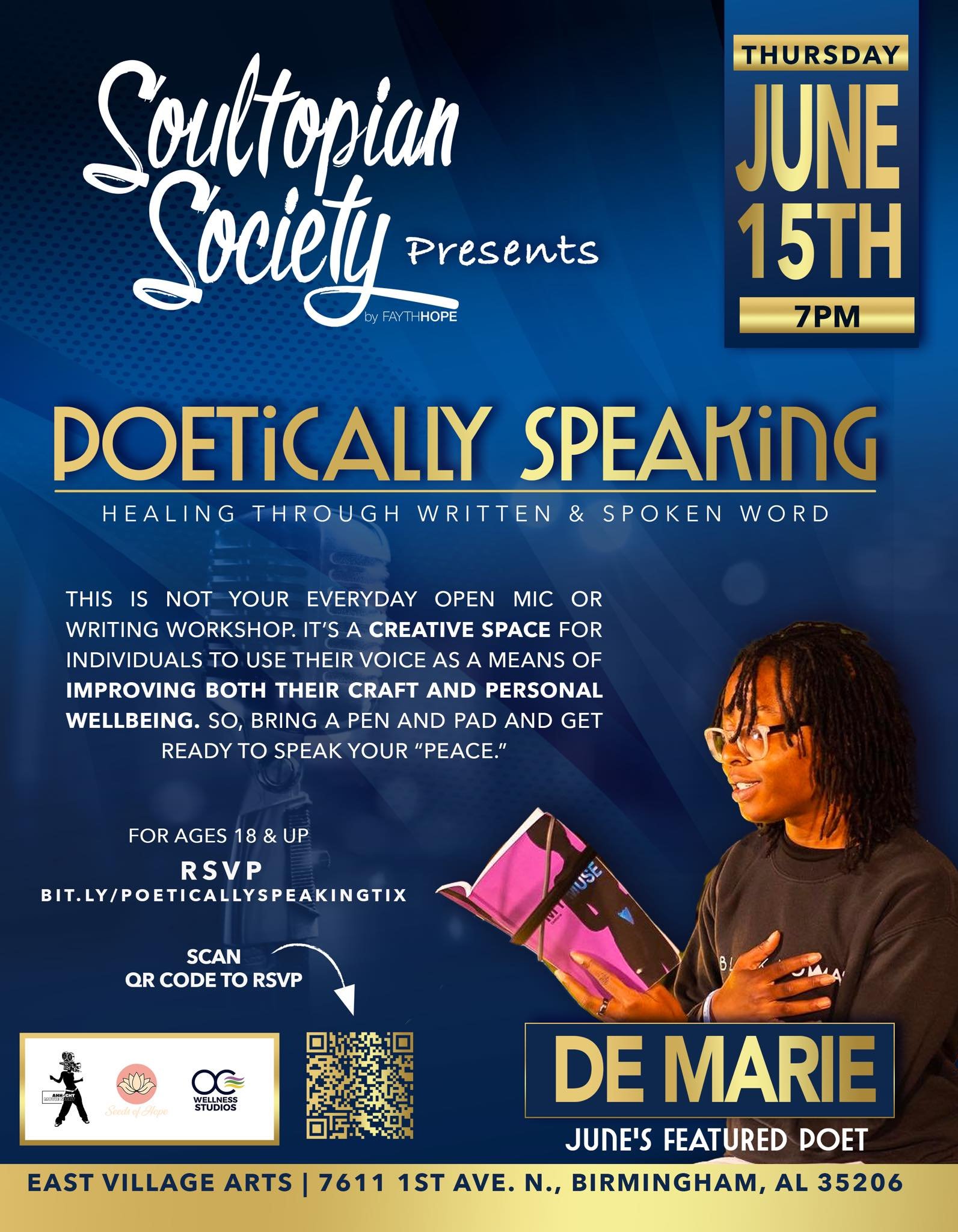 What&rsquo;s good Soultopians?! #PoeticallySpeaking is a new monthly series where we will be fusing written and spoken word with matters of mental health. Curious to see how that will look? Then come down to @eastvillageartsbham every 3rd Thursday be