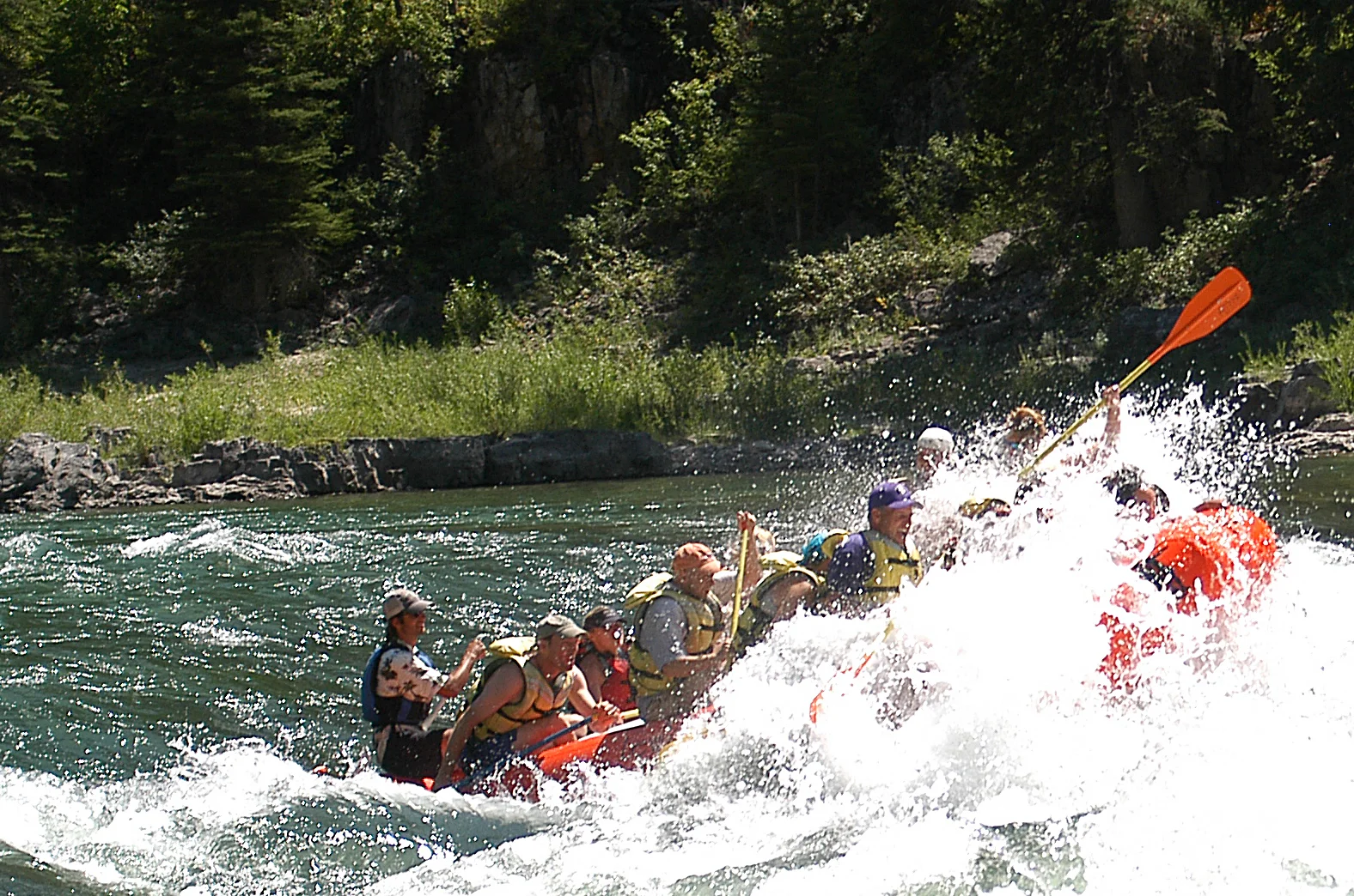 Rafting through the Class III Lunch Counter in the Snake River Canyon on our 14-man classic raft