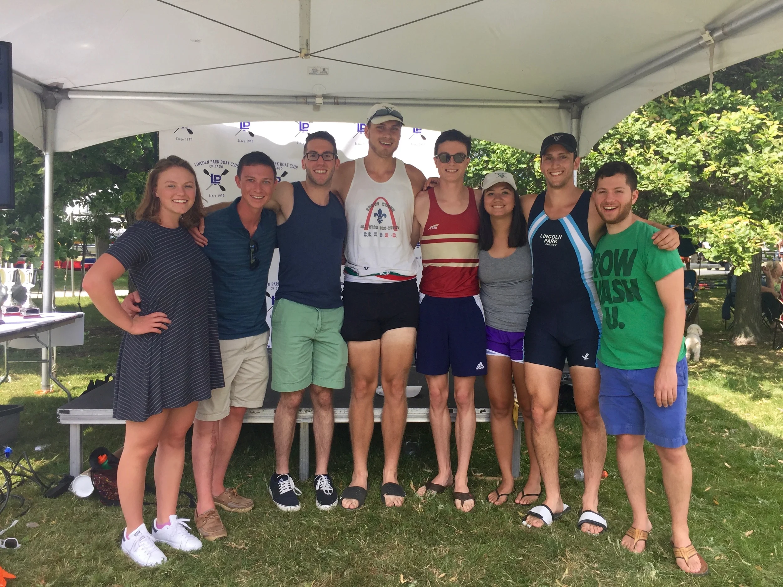 The WashU Crew rowers, coxswains, and alumni present at the 2017 Chicago Sprints Regatta