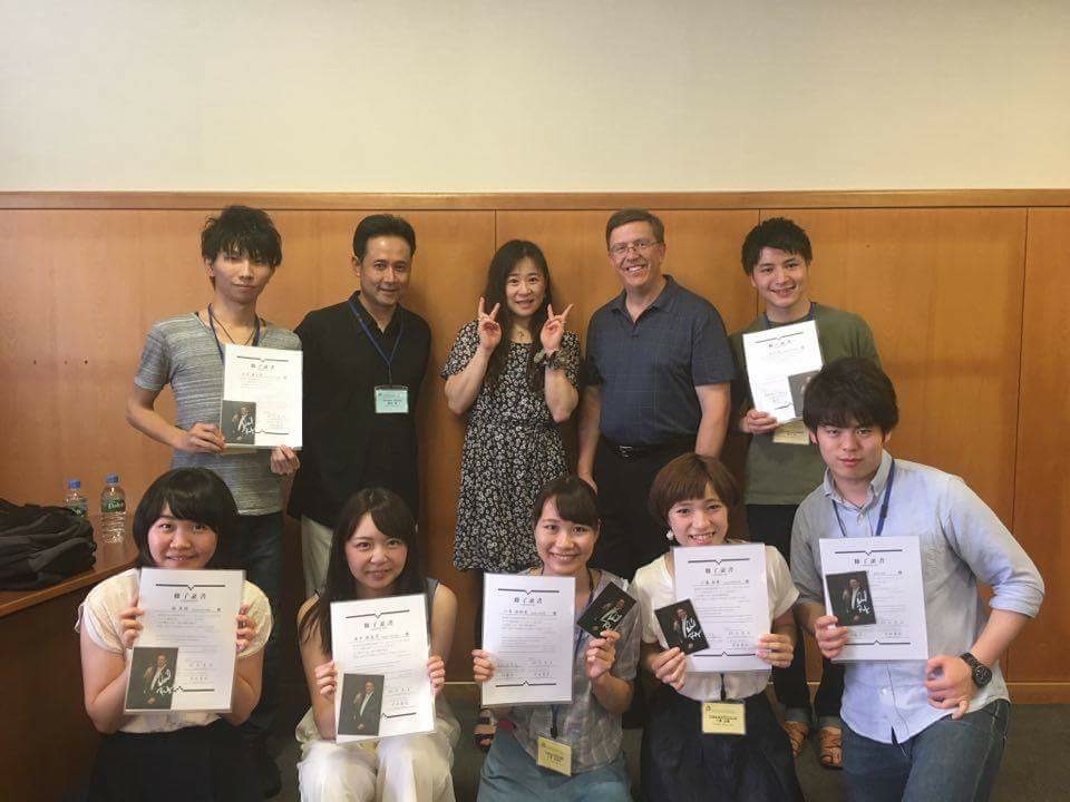 My trumpet class at the Hamamatsu Academy, along with my pianist, Hiroko Hayashi and interpreter Susumu Araki