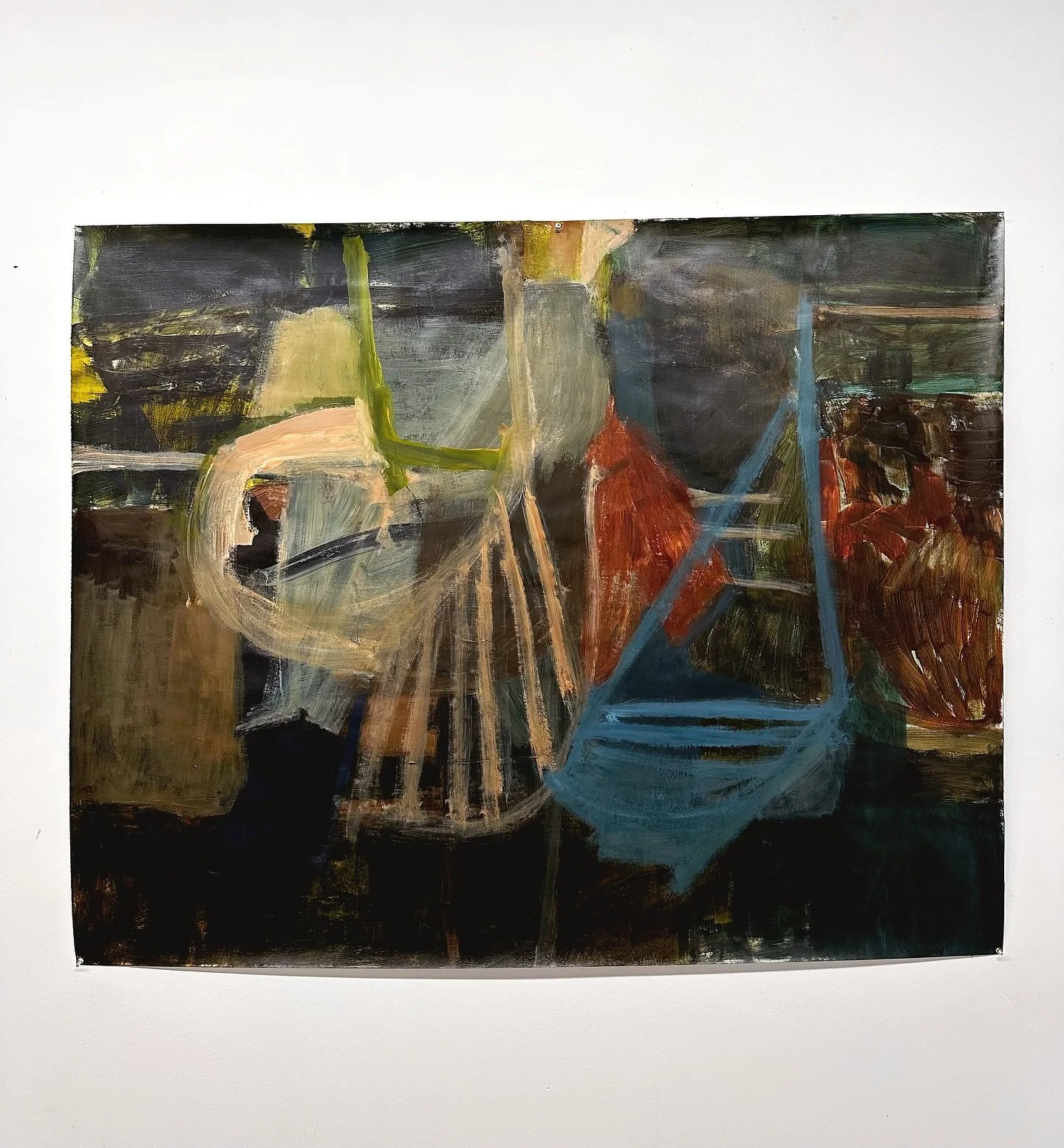 This painting is large and dark 🦇 I remember being really excited when I finished this piece. I think it was the large shapes that intrigued me the most, along with the unusual colors of those shapes. The dark background has some really interesting 