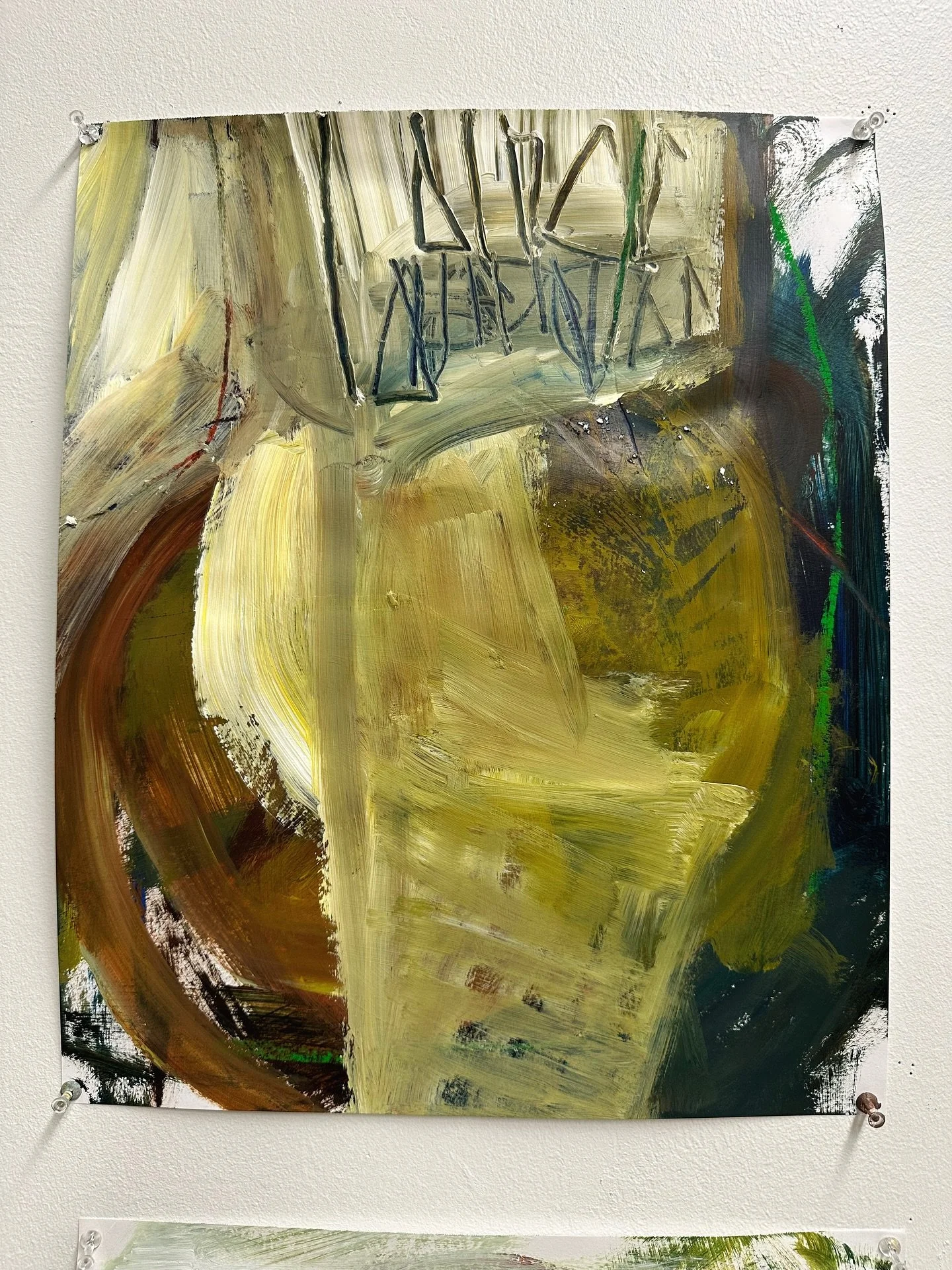 Last one of the juicy line trio ☺️ This one focused on pencil etched into the thick sections of paint at the top. It creates a nice quality to those marks. I like the off beat composition and the green line on the right is just precious.

#abstractar