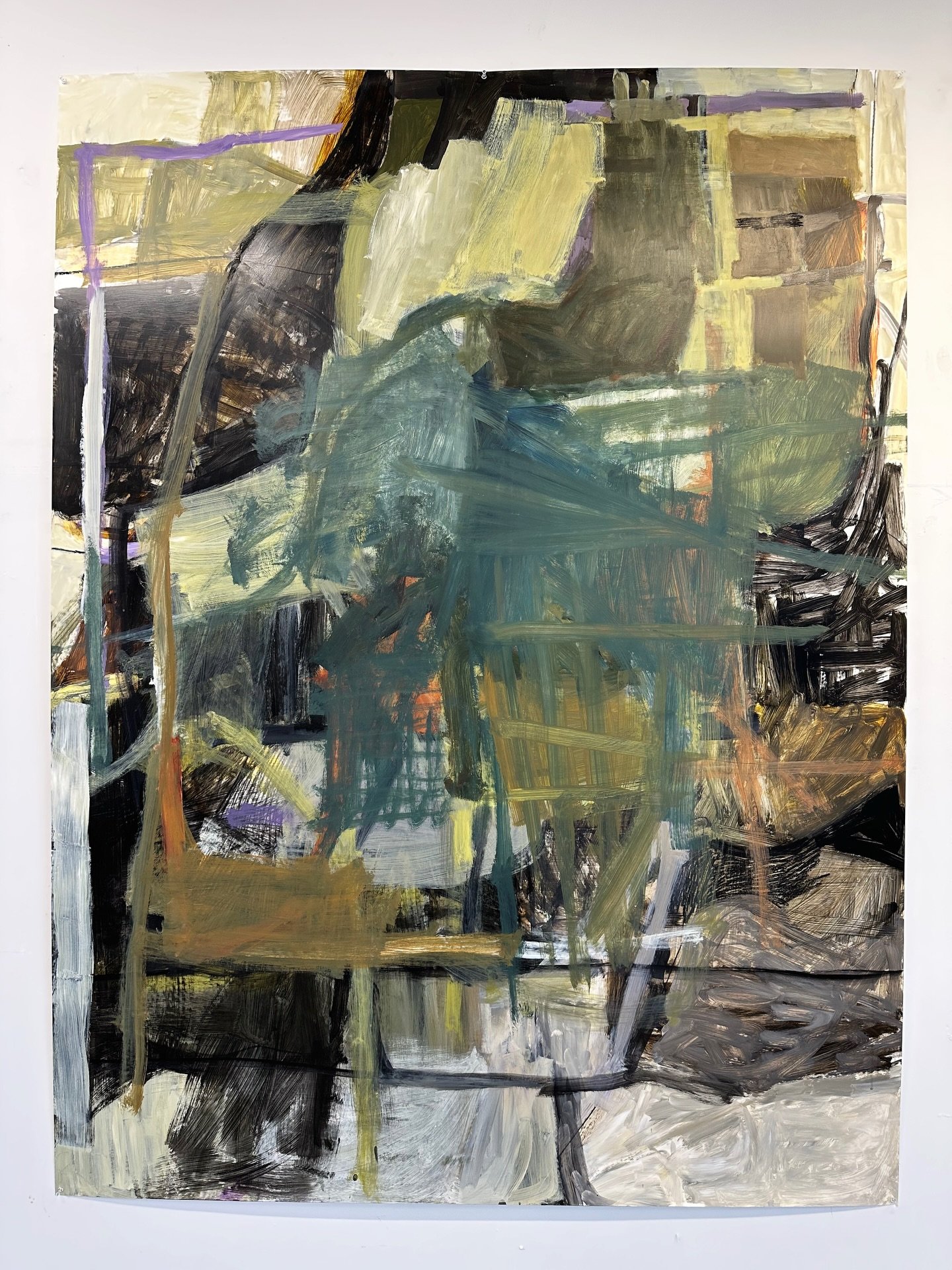 The is another giant one! 80x60in on Yupo paper. I love the restlessness to this piece. It&rsquo;s unruly with a touch of grunge. My favorite section is the bottom left where the colors, mark making, and energy collides. I like the hints of orange an