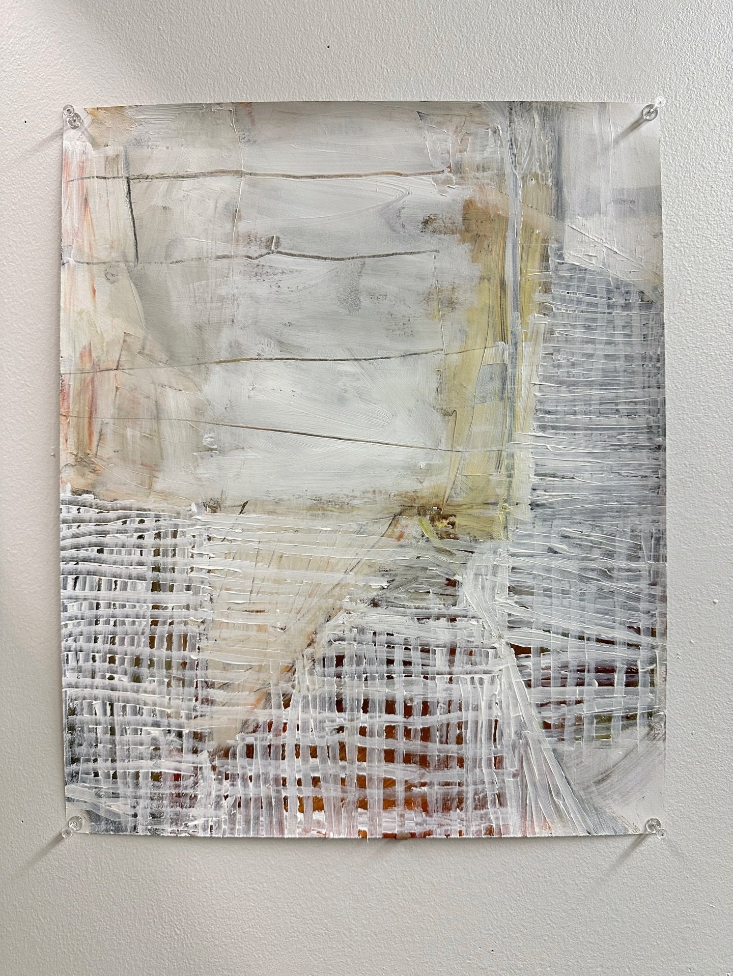 There&rsquo;s something irresistible about this white piece and the mark making. I love the colors peeking through from underneath. I&rsquo;m enjoying the deliciousness of the different types and weights of marks&mdash;some delicate, some messy, and 