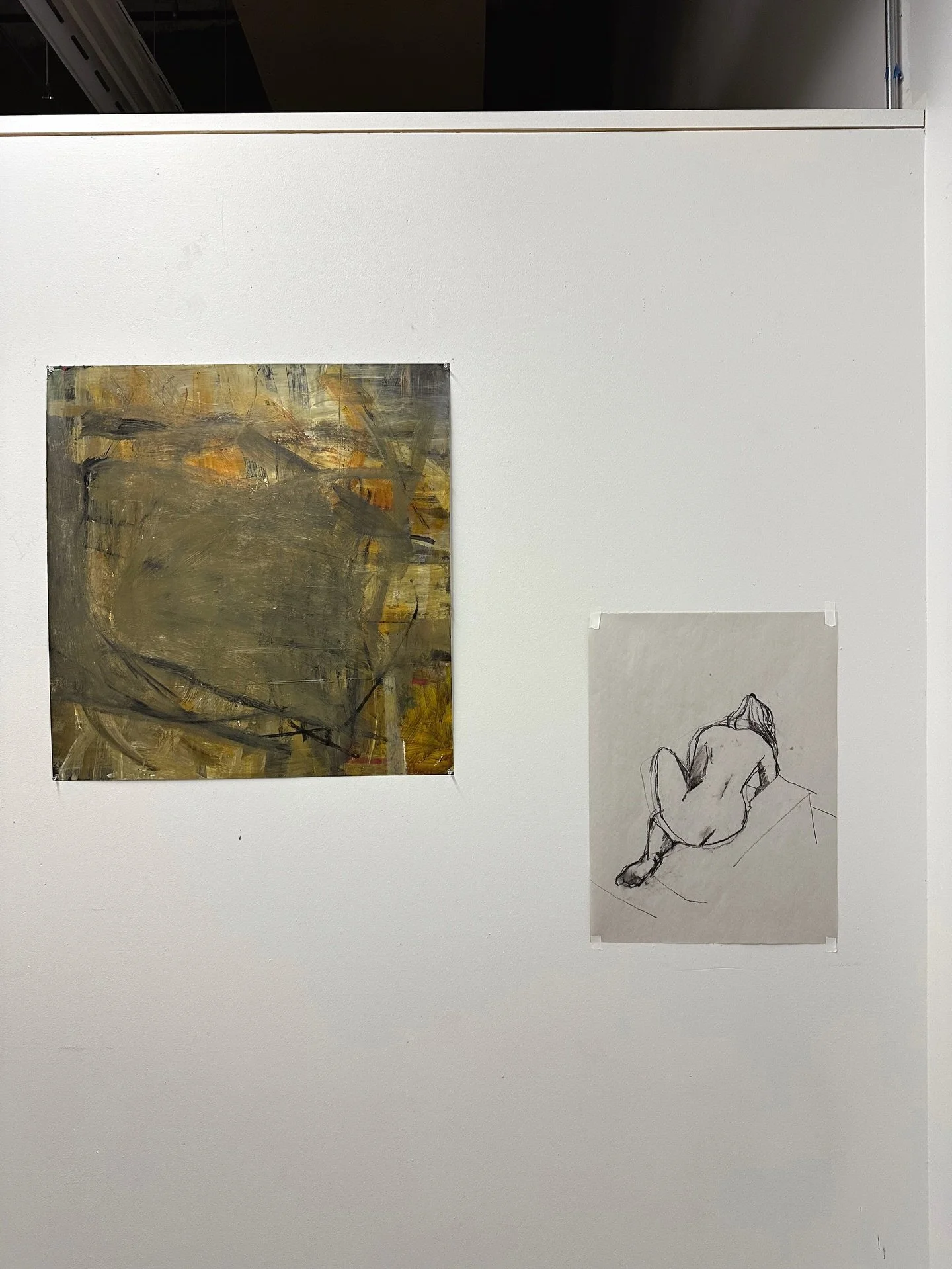 I love this pairing 👯 The painting on the right is my first figure drawing in six years. The painting on the left is the first piece in my raw series. I&rsquo;m quite fond of both, and interested to see where they lead me.

#abstractpainting #saic #