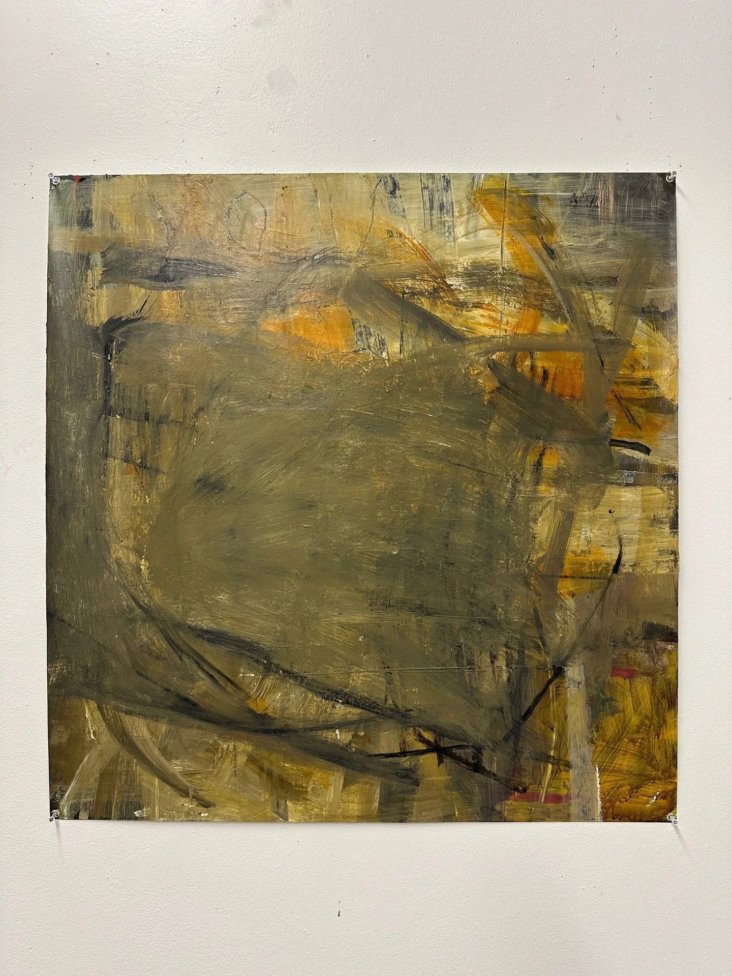 The piece feels so raw. I love the earth tones, the large shape, and the messiness of it all. It strikes me as both too simple, and yet too complicated at the same time.

I&rsquo;ve been working on these 30x29in pieces after painting on the large 80x