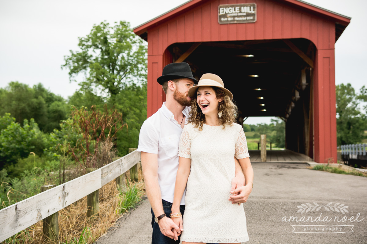 Springfield OH Engagement Photographer | Amanda Noel Photography | stylish lifestyle engagement session covered bridge and field at sunset