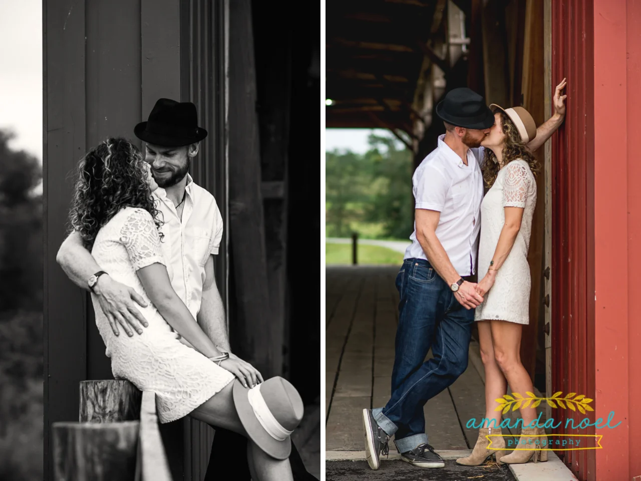 Springfield OH Engagement Photographer | Amanda Noel Photography | stylish lifestyle engagement session covered bridge and field at sunset