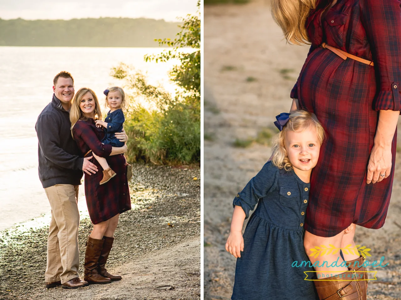 Springfield OH Lifestyle Maternity Family Photographer | Amanda Noel Photography | sunset beach maternity session with toddler sister