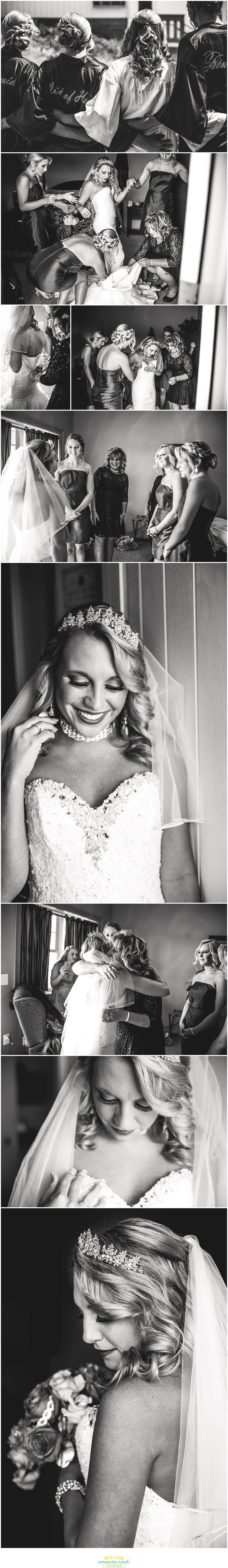 Springfield Ohio wedding bride getting ready black and white