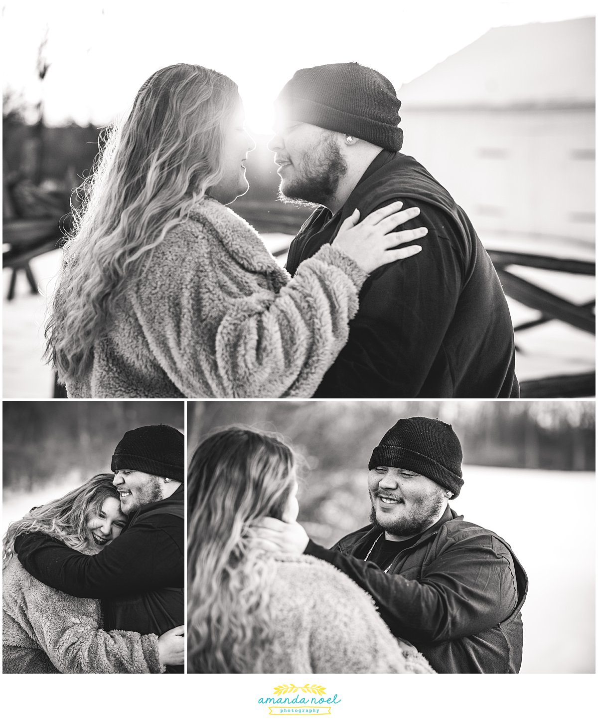 Dayton Ohio Wedding Photographer | sunrise snowy engagement session in black and white