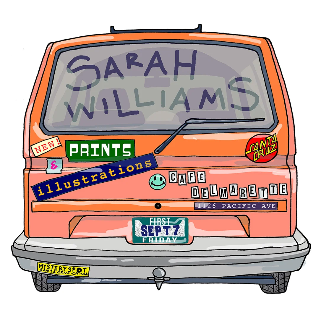 2 Title: Sarah Williams Prints and Illustrations Sept 7th Flyer Design Medium: Digital illustration (hand-illustrated, digitally-colored) Dimensions: 10”x10” Date: September 2018