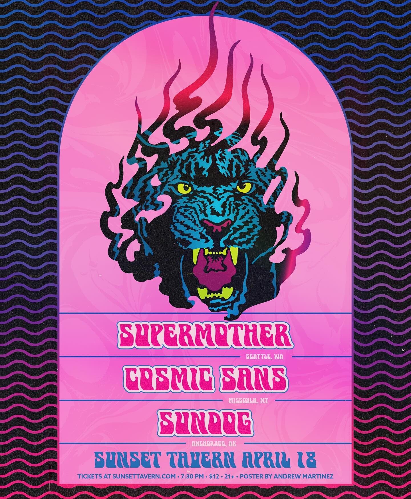 Can&rsquo;t wait for this one! It&rsquo;s gonna be a blast. Were stoked to support our friends in @sundog_ak and @cosmic_sans_band let&rsquo;s gooooo

Poster by @andrewrawrtinez hire him. He&rsquo;s the man!